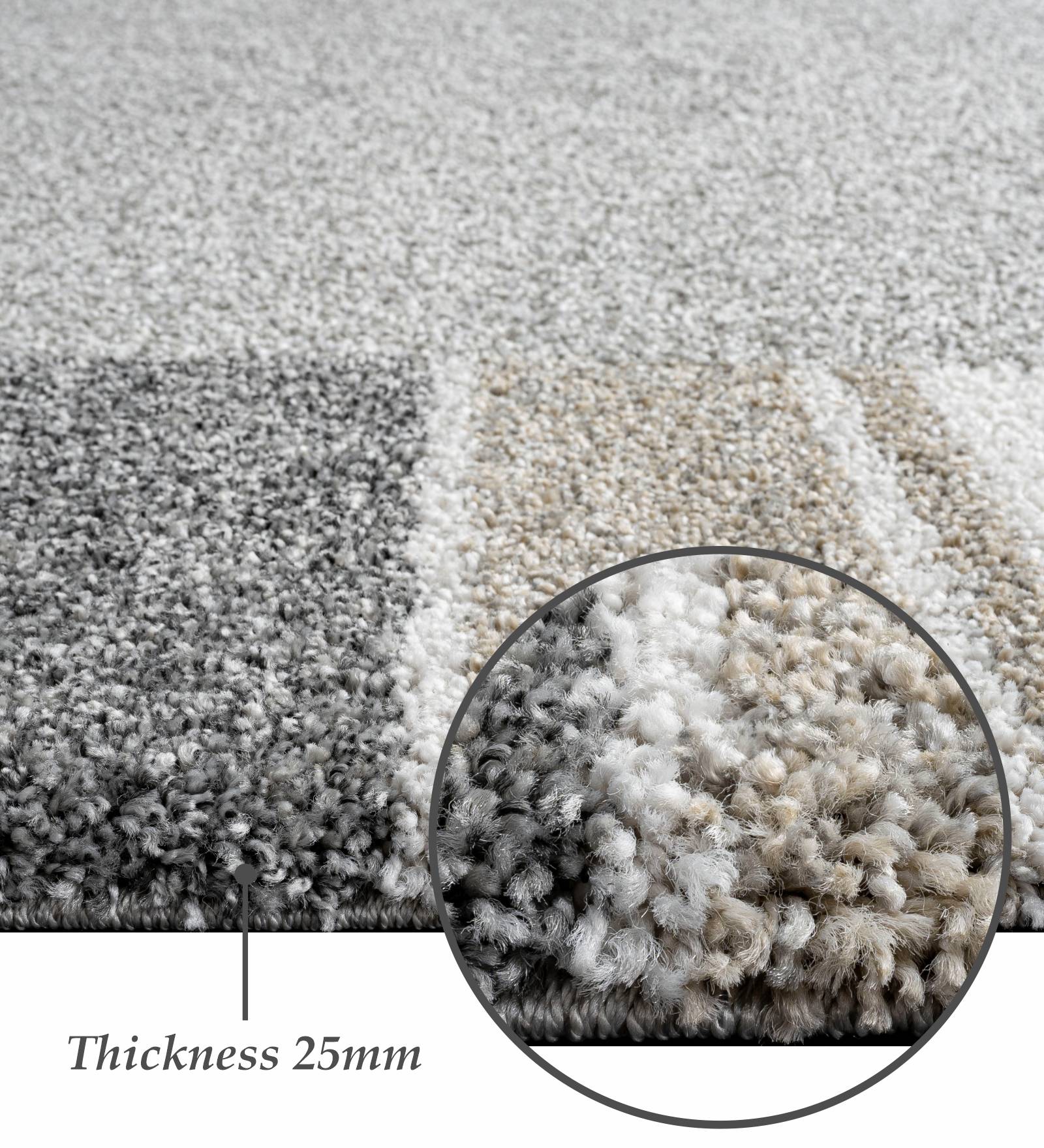 Mehari Polypropylene Shaggy Carpet Grey and Beige