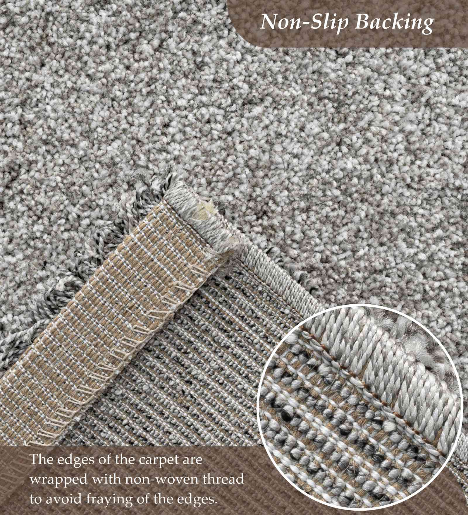 Mehari Polypropylene Shaggy Carpet Grey and Beige