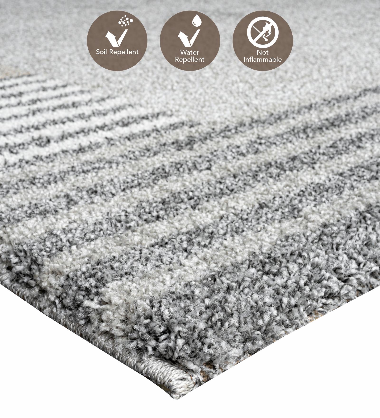 Mehari Polypropylene Shaggy Carpet Grey and Beige