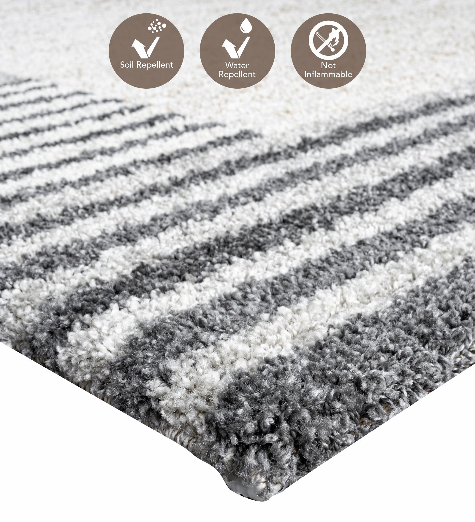 Mehari Polypropylene Shaggy Carpet Grey and Brown