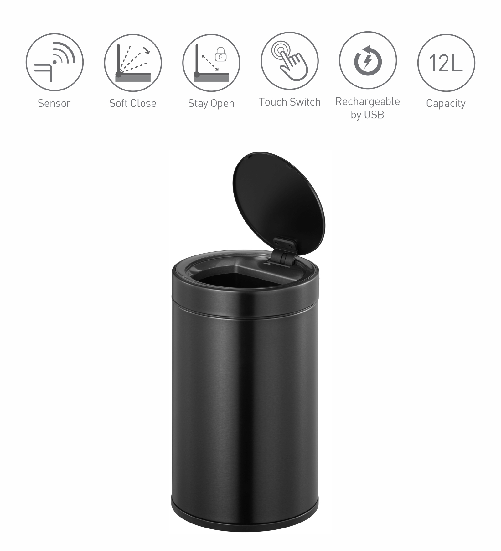 Eko 9286R DOCOMO Smart Sensor Bin Black Steel