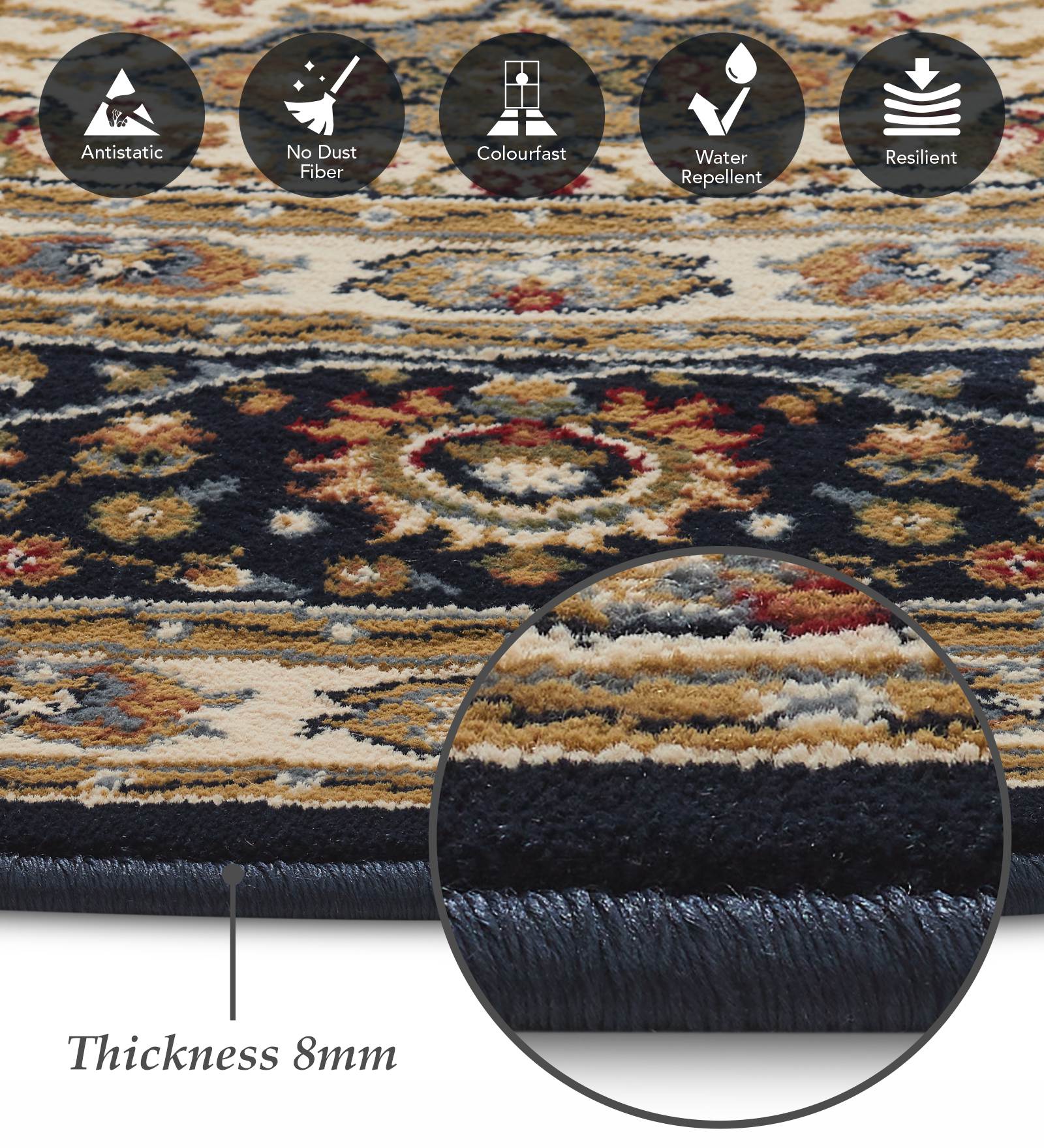 Esfahan Classical Machine Made Carpet Navy