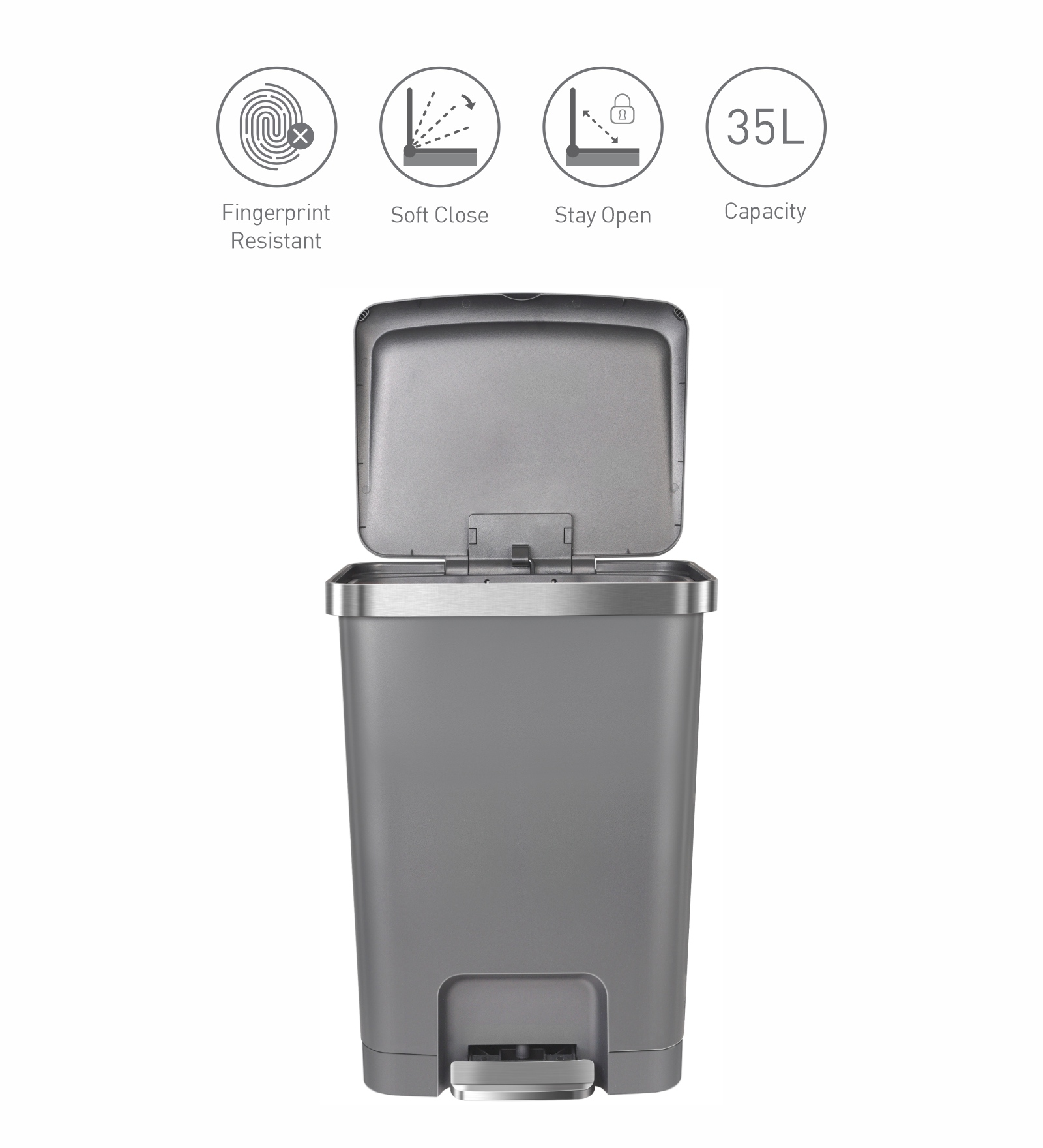 Eko 6388 Hana Fingerprint Resistant Plastic Bin Grey