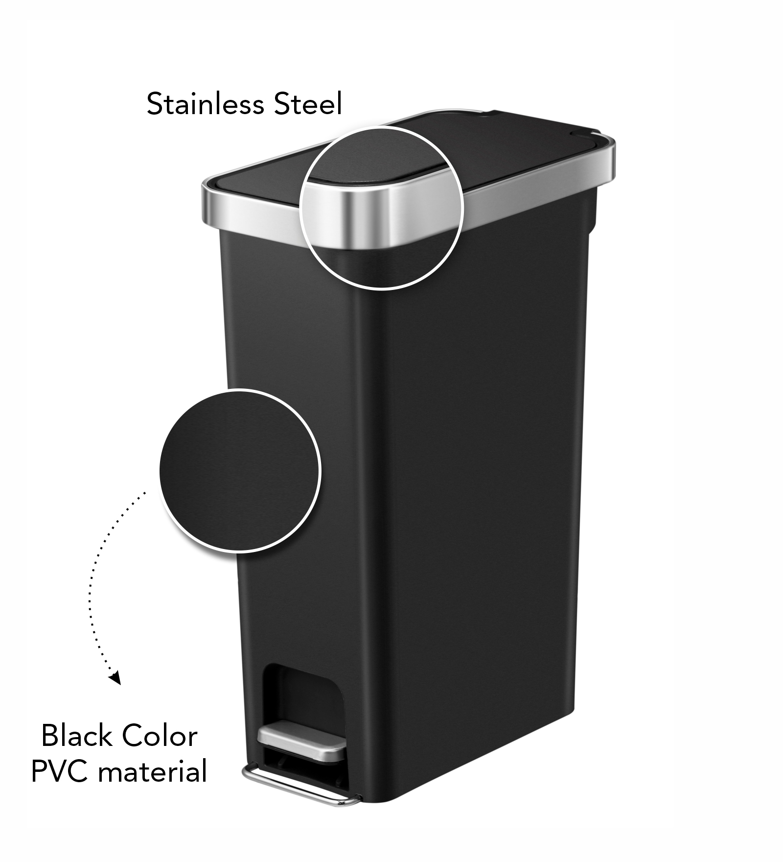 Eko 6368 Hana Slim Fingerprint Resistant Plastic Bin Black