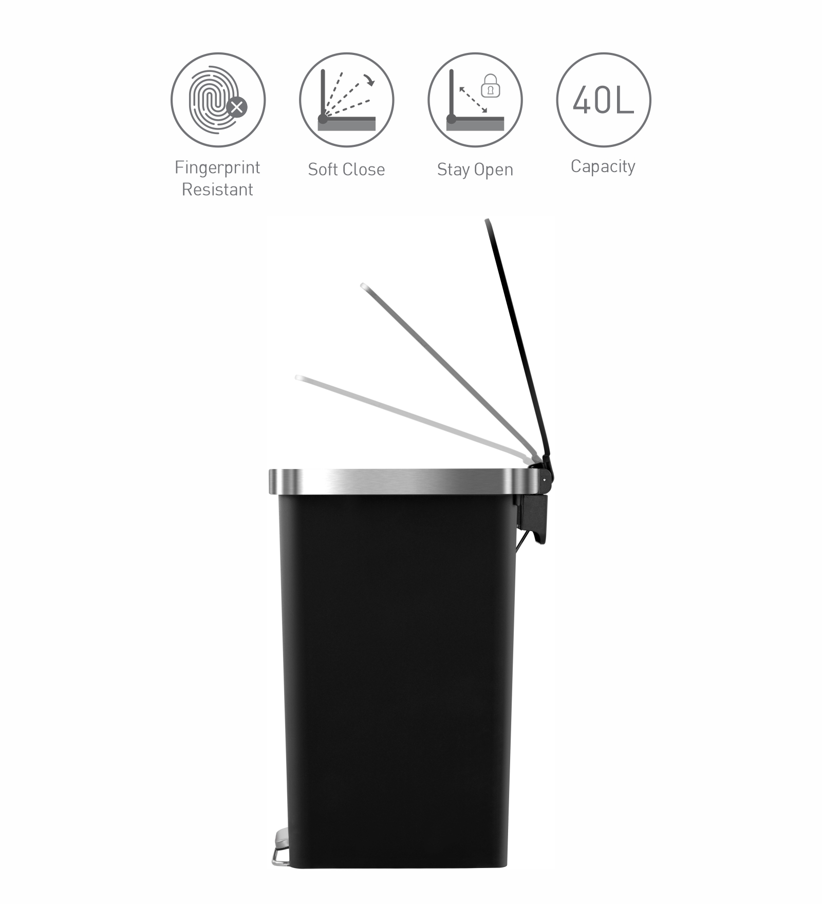 Eko 6368 Hana Slim Fingerprint Resistant Plastic Bin Black