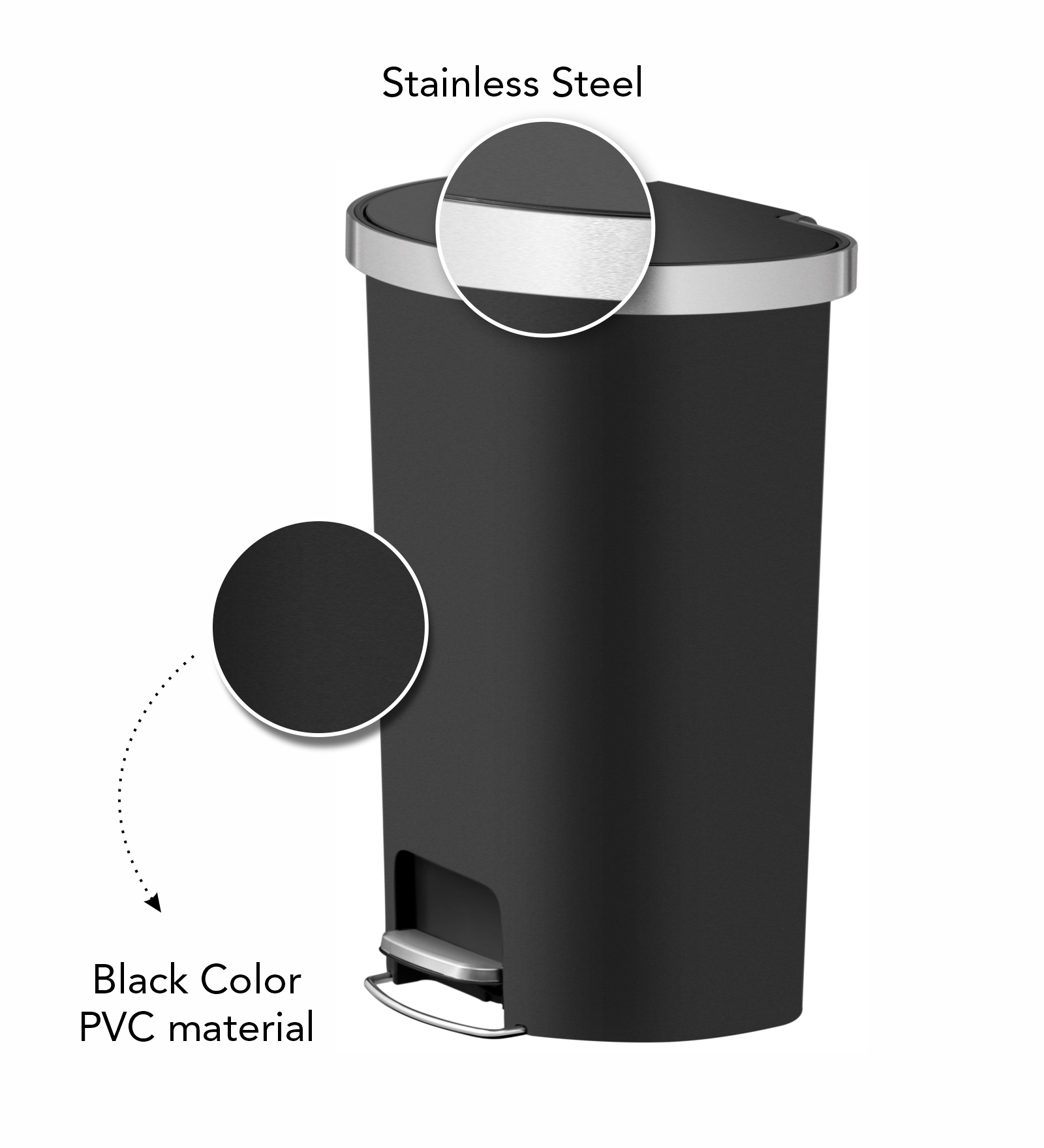 Eko 6321 Hana Semi Round Fingerprint Resistant Plastic Bin Black