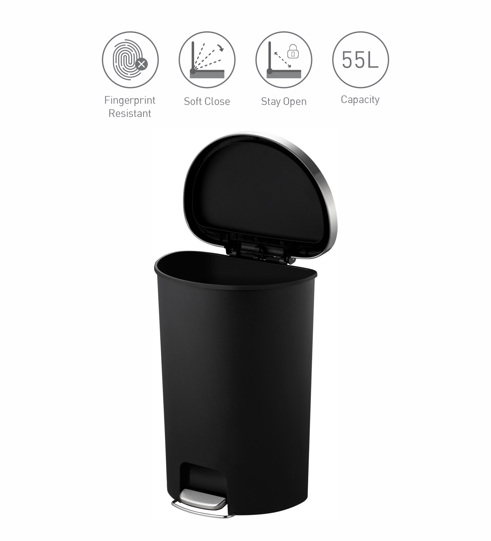 Eko 6321 Hana Semi Round Fingerprint Resistant Plastic Bin Black
