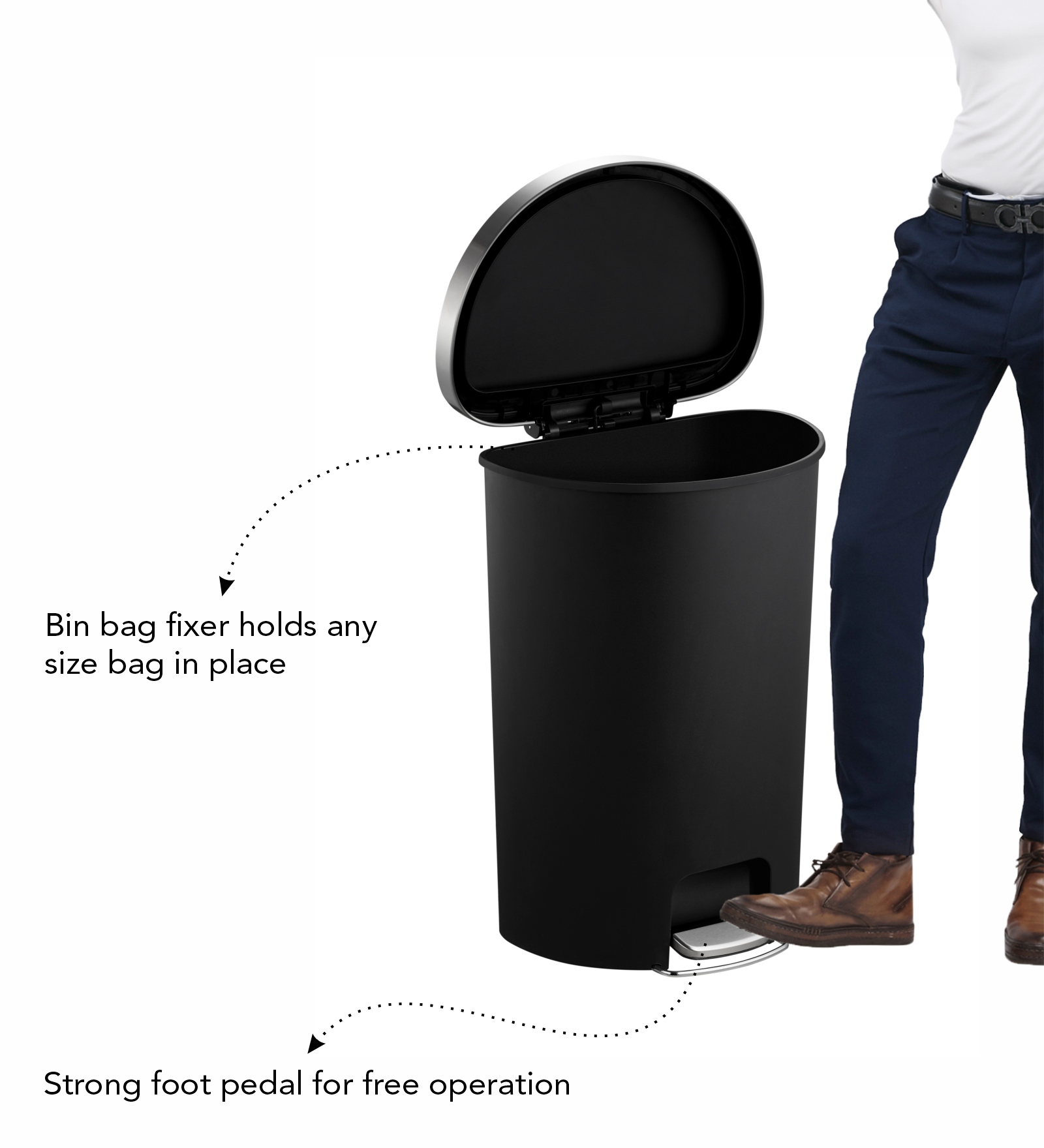 Eko 6321 Hana Semi Round Fingerprint Resistant Plastic Bin Black