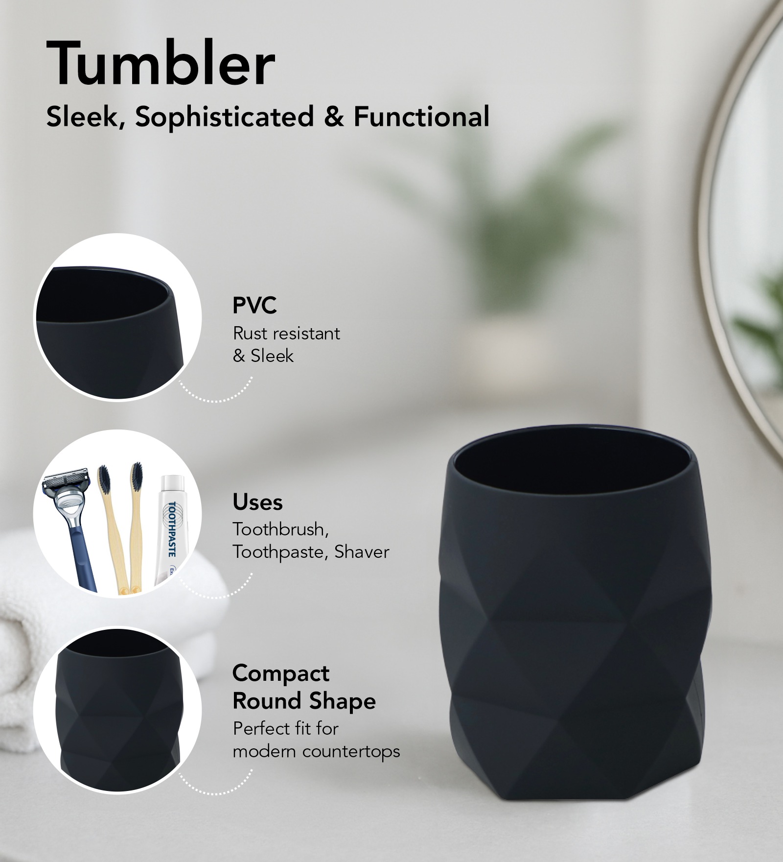 Oasis 5 Pcs PVC Bath Set Black