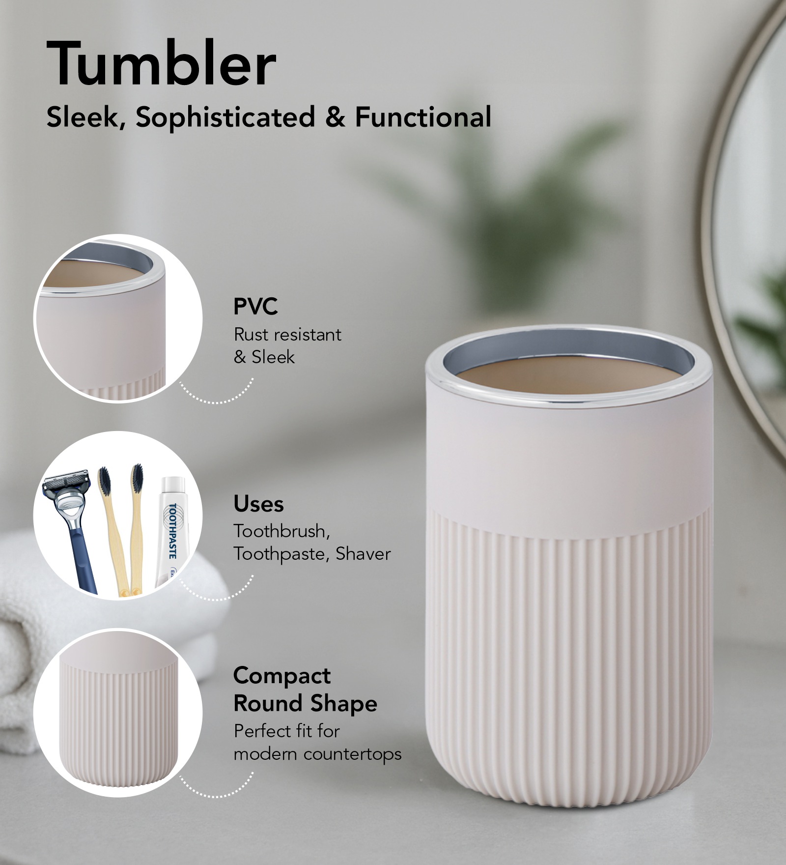 Oasis 6 Pcs PVC Bath Set Cream