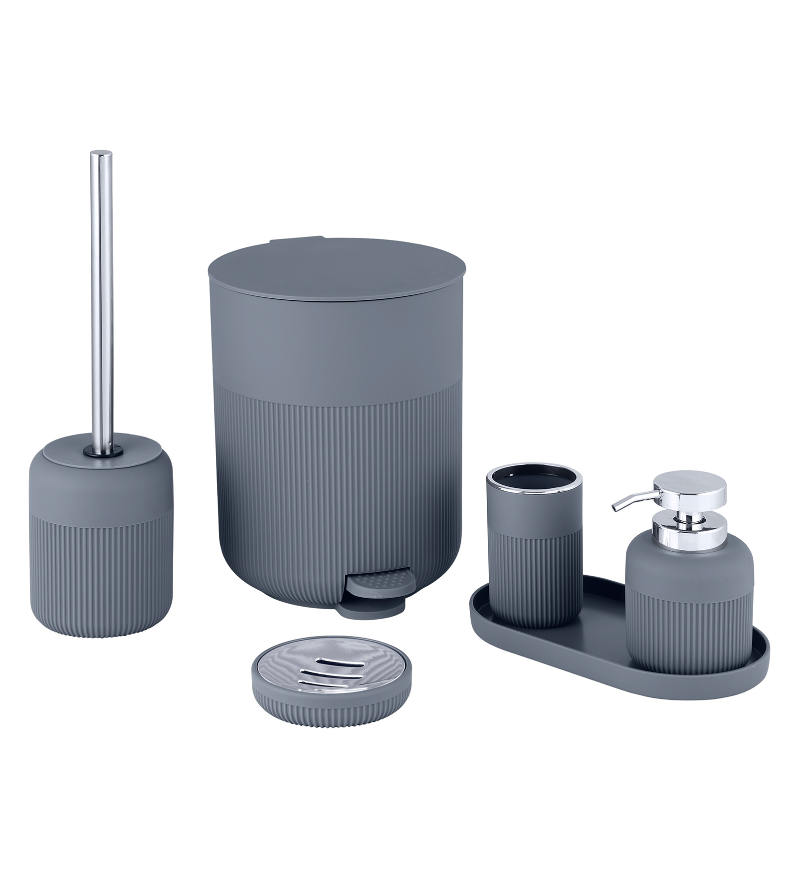 Oasis 6 Pcs PVC Bath Set Grey