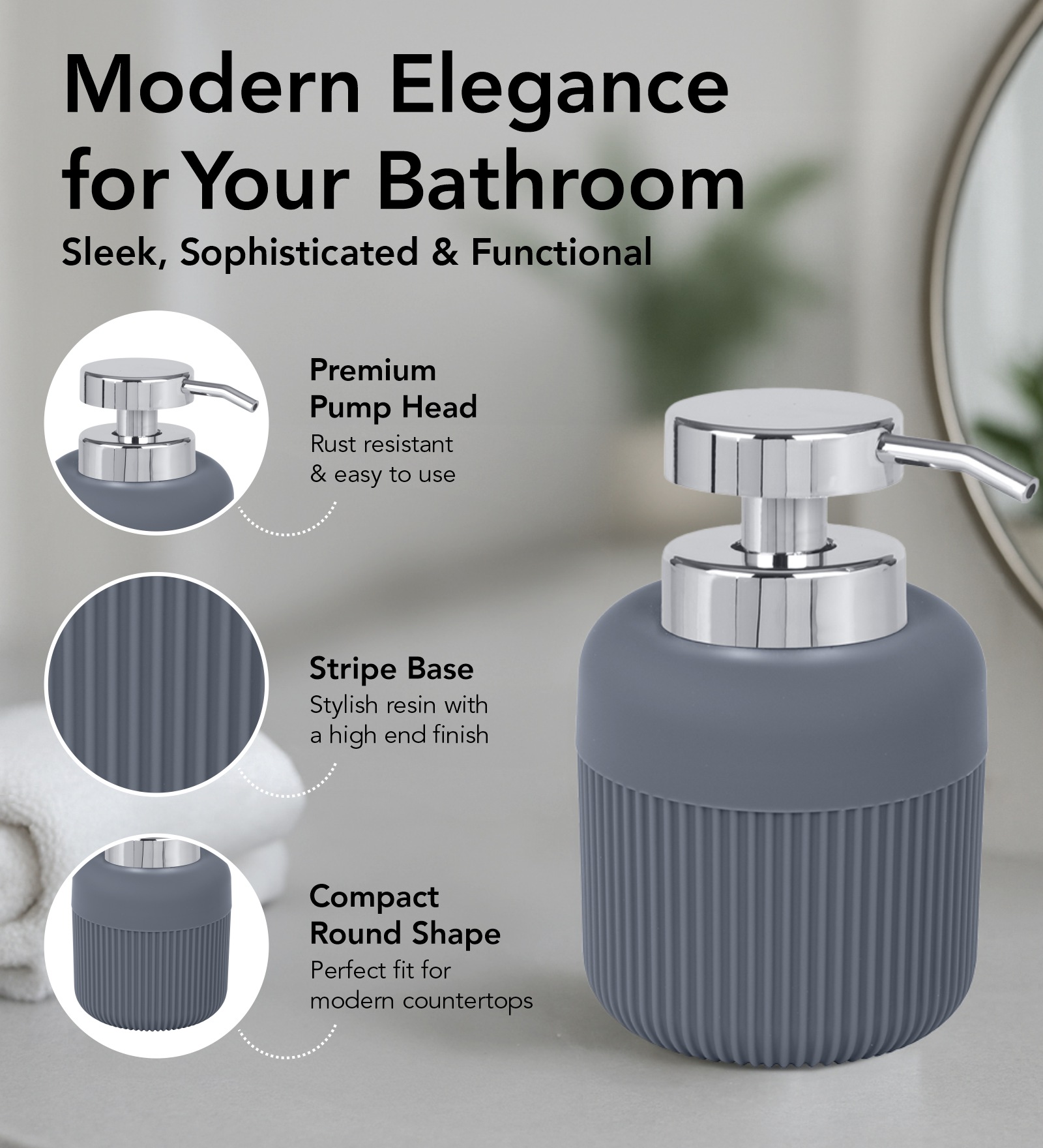 Oasis 6 Pcs PVC Bath Set Grey