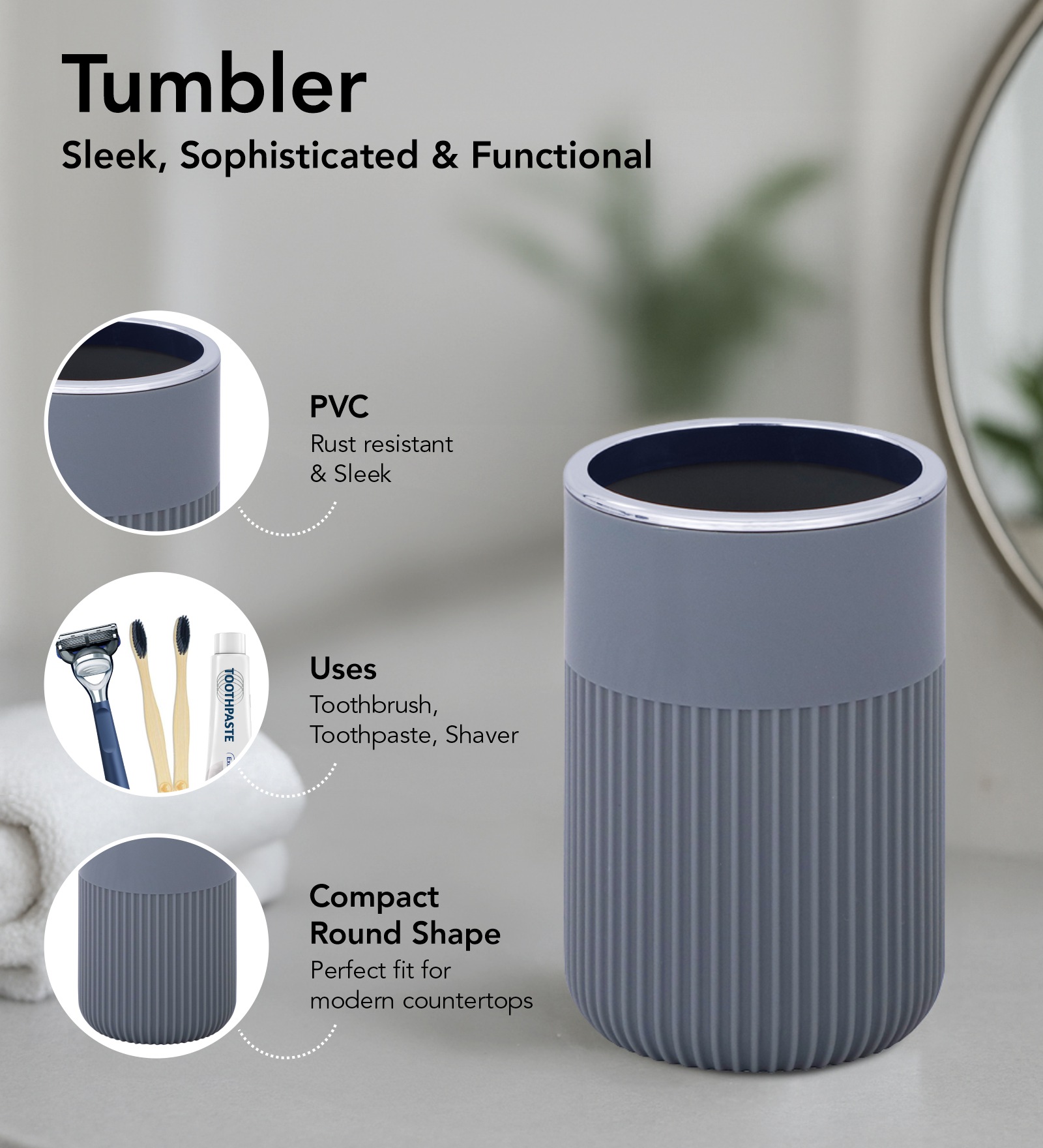 Oasis 6 Pcs PVC Bath Set Grey