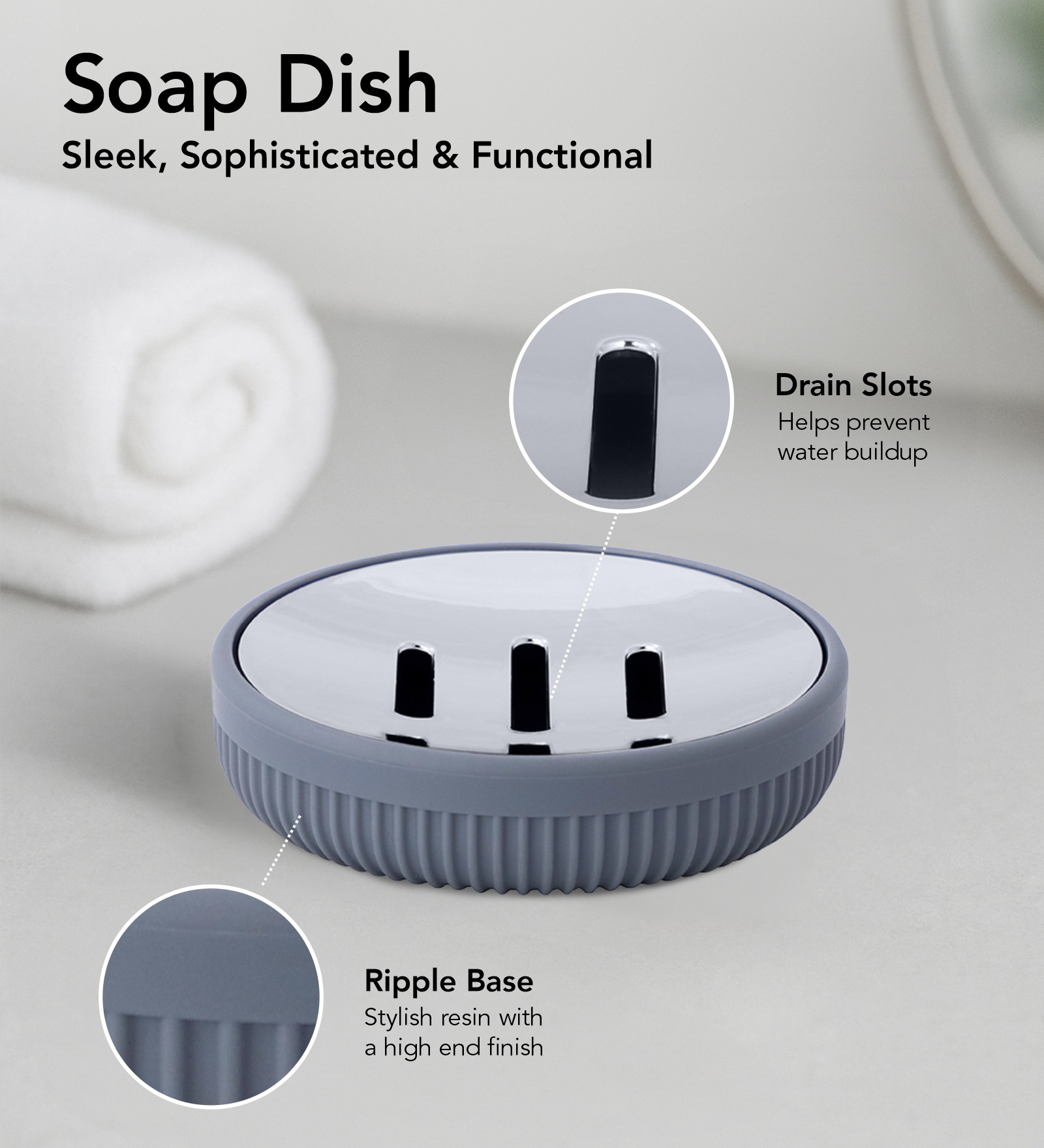 Oasis 6 Pcs PVC Bath Set Grey