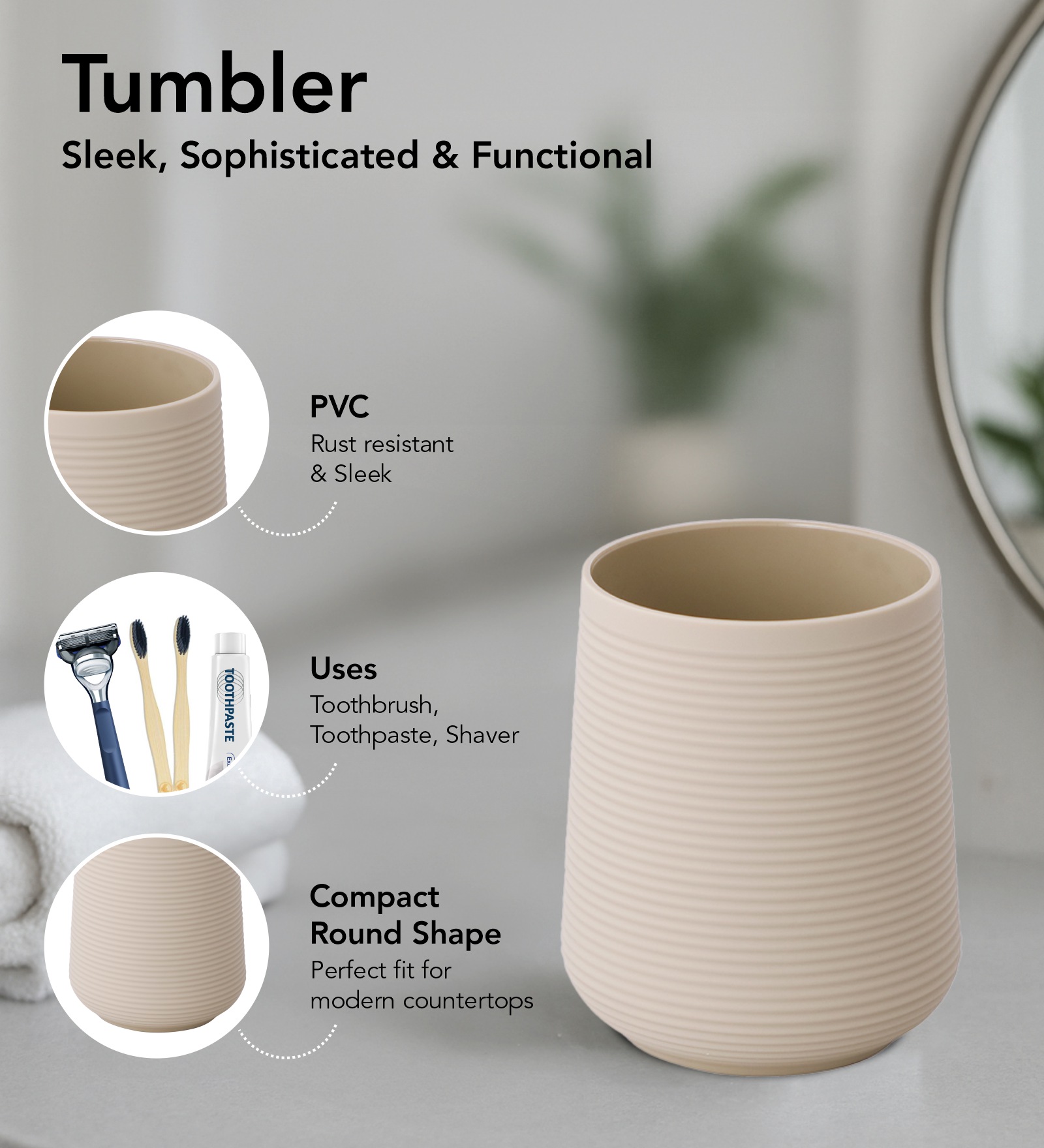 Oasis 6 Pcs PVC Bath Set L Beige