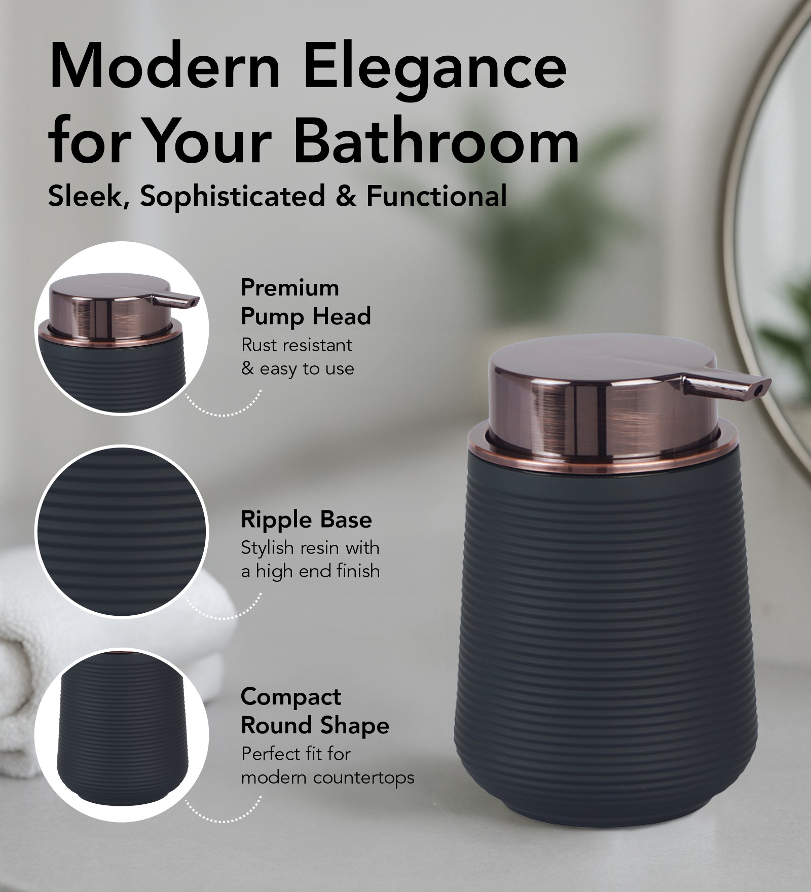 Oasis 6 Pcs PVC Bath Set Black