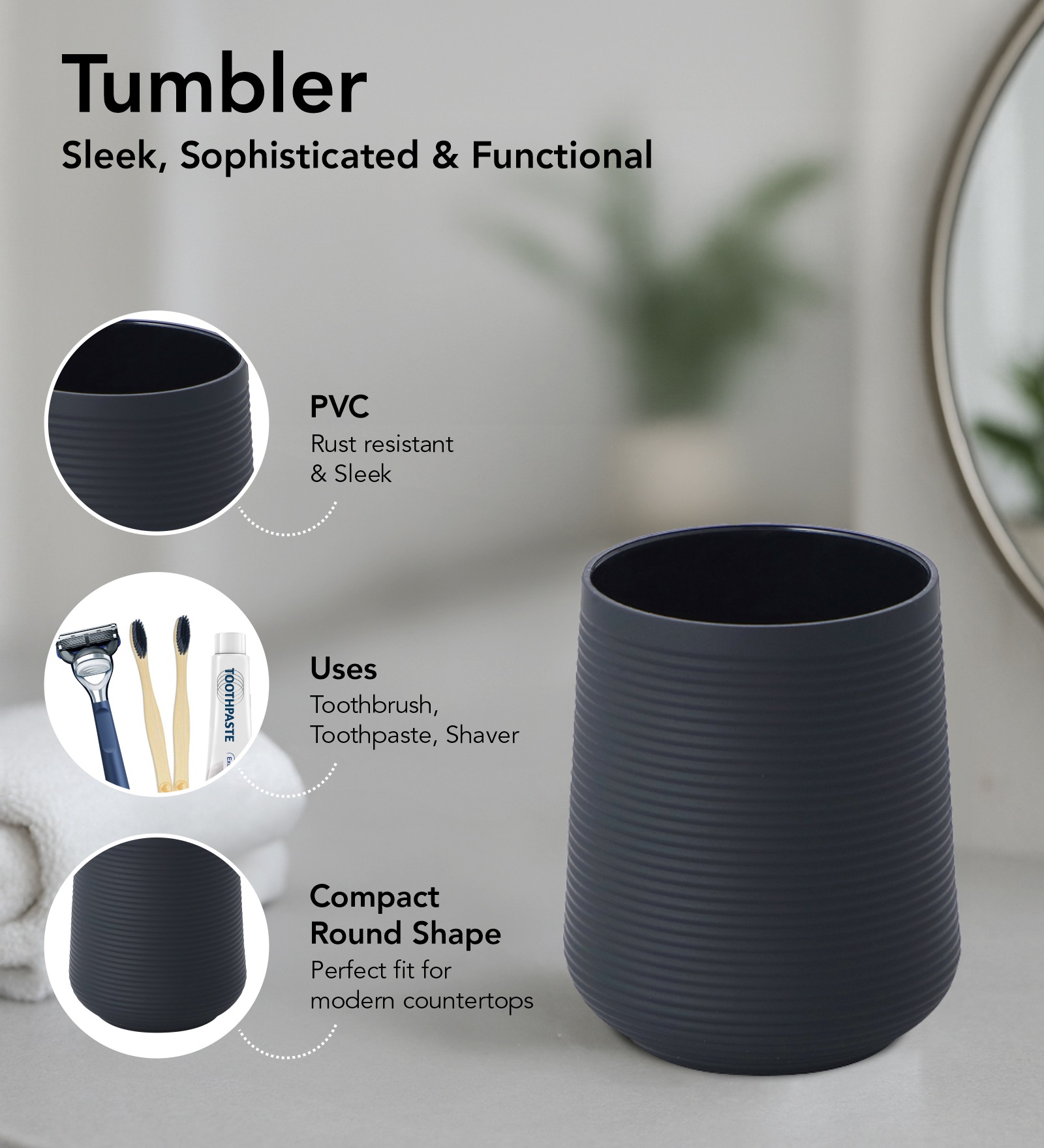 Oasis 6 Pcs PVC Bath Set Black