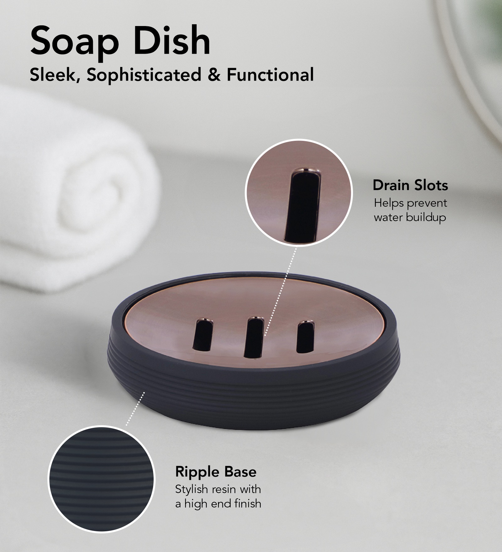 Oasis 6 Pcs PVC Bath Set Black