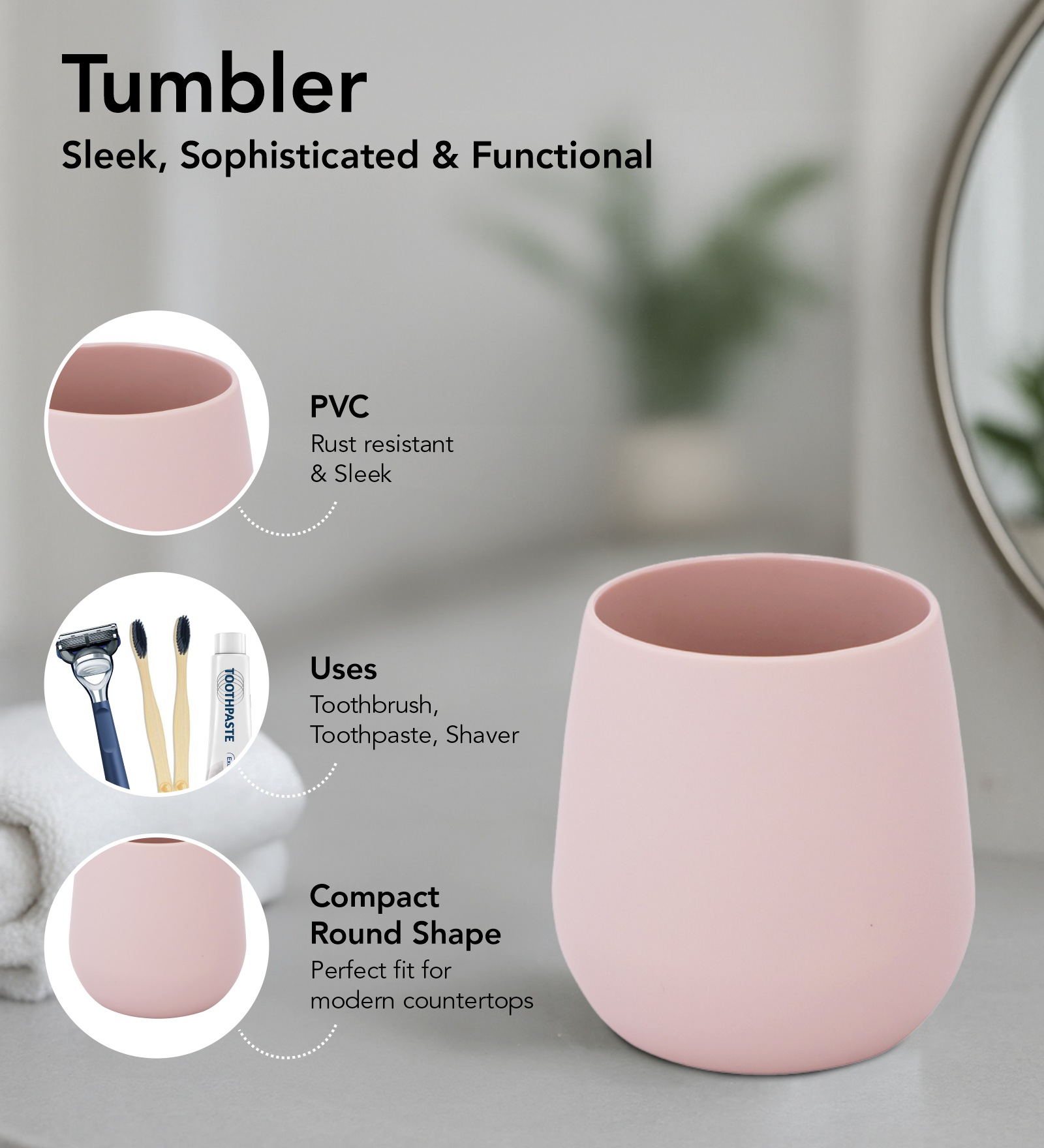 Oasis 6 Pcs PVC Bath Set Pink