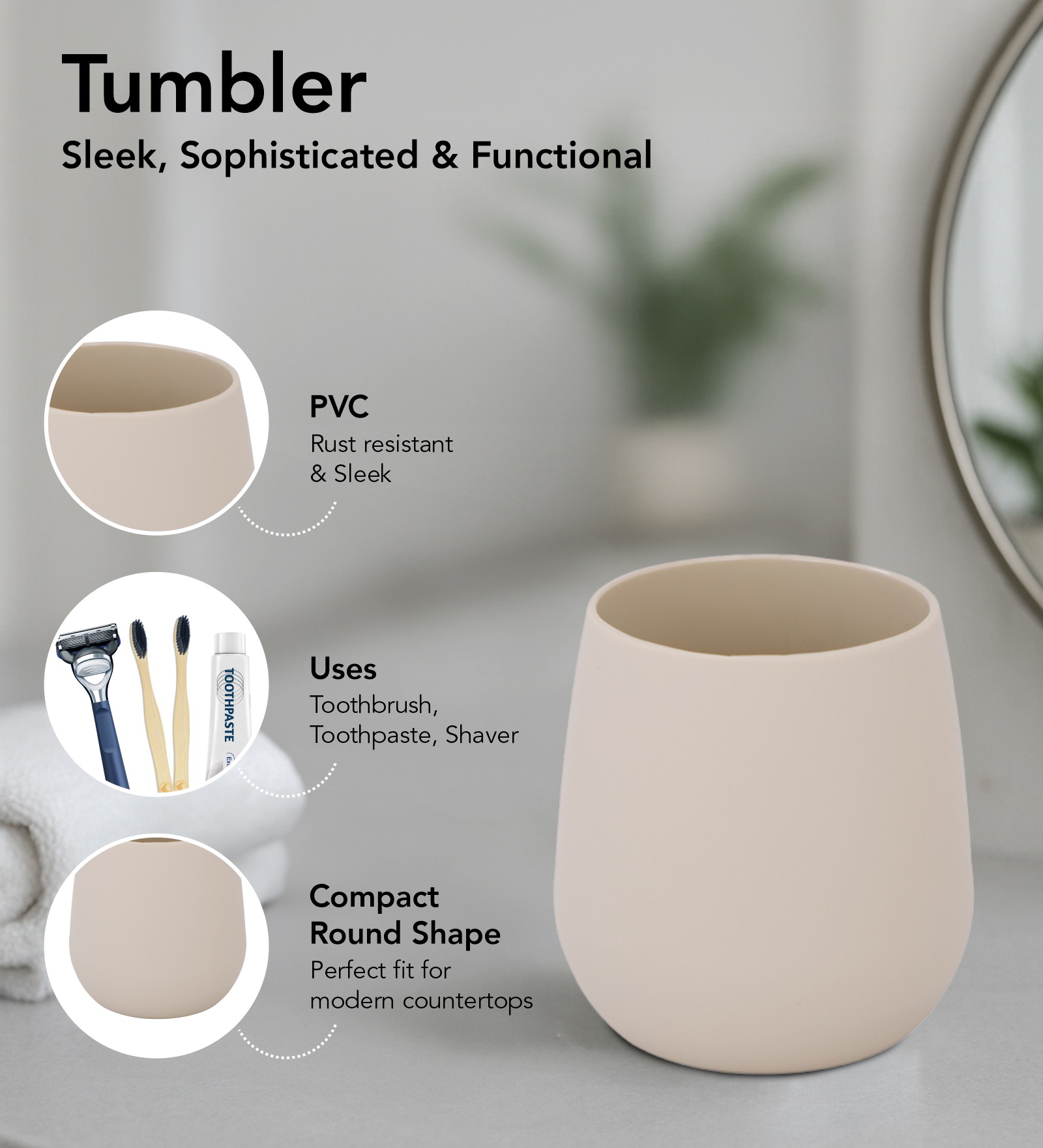 Oasis 6 Pcs PVC Bath Set L Beige