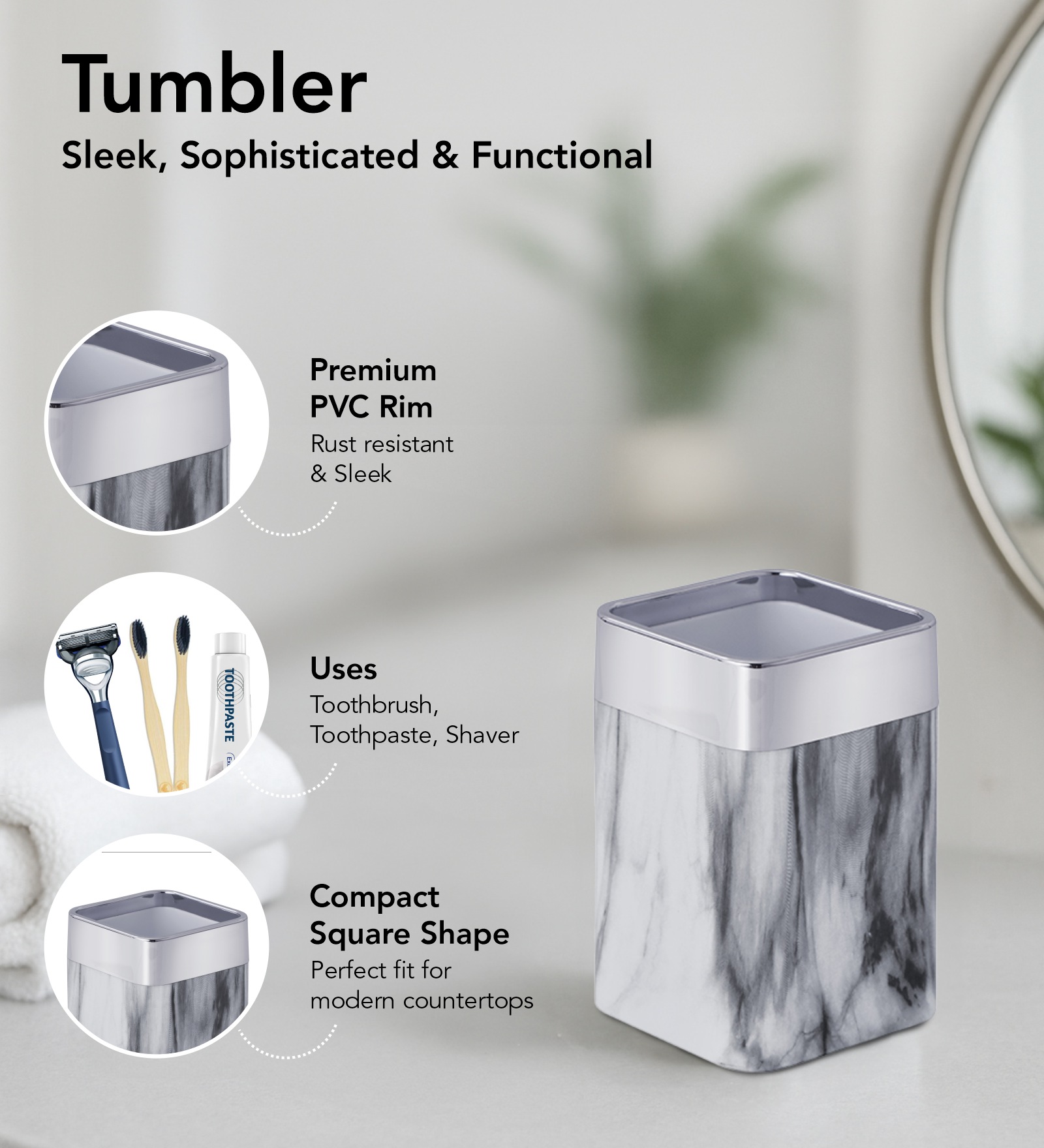 Oasis 5 Pcs PVC Bath Set Grey