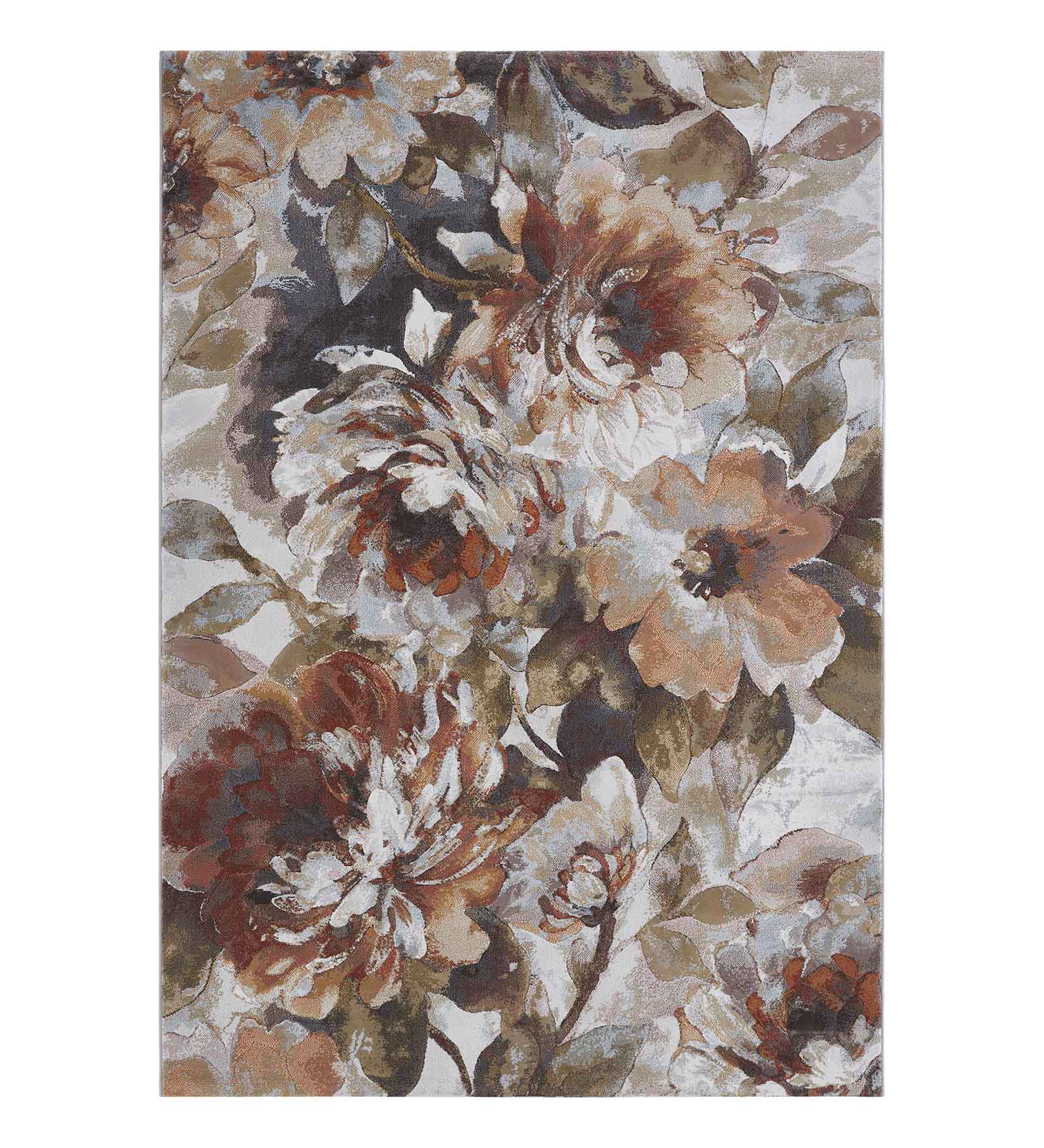Aquarius Floral Machine Made Carpet Cream and Rust