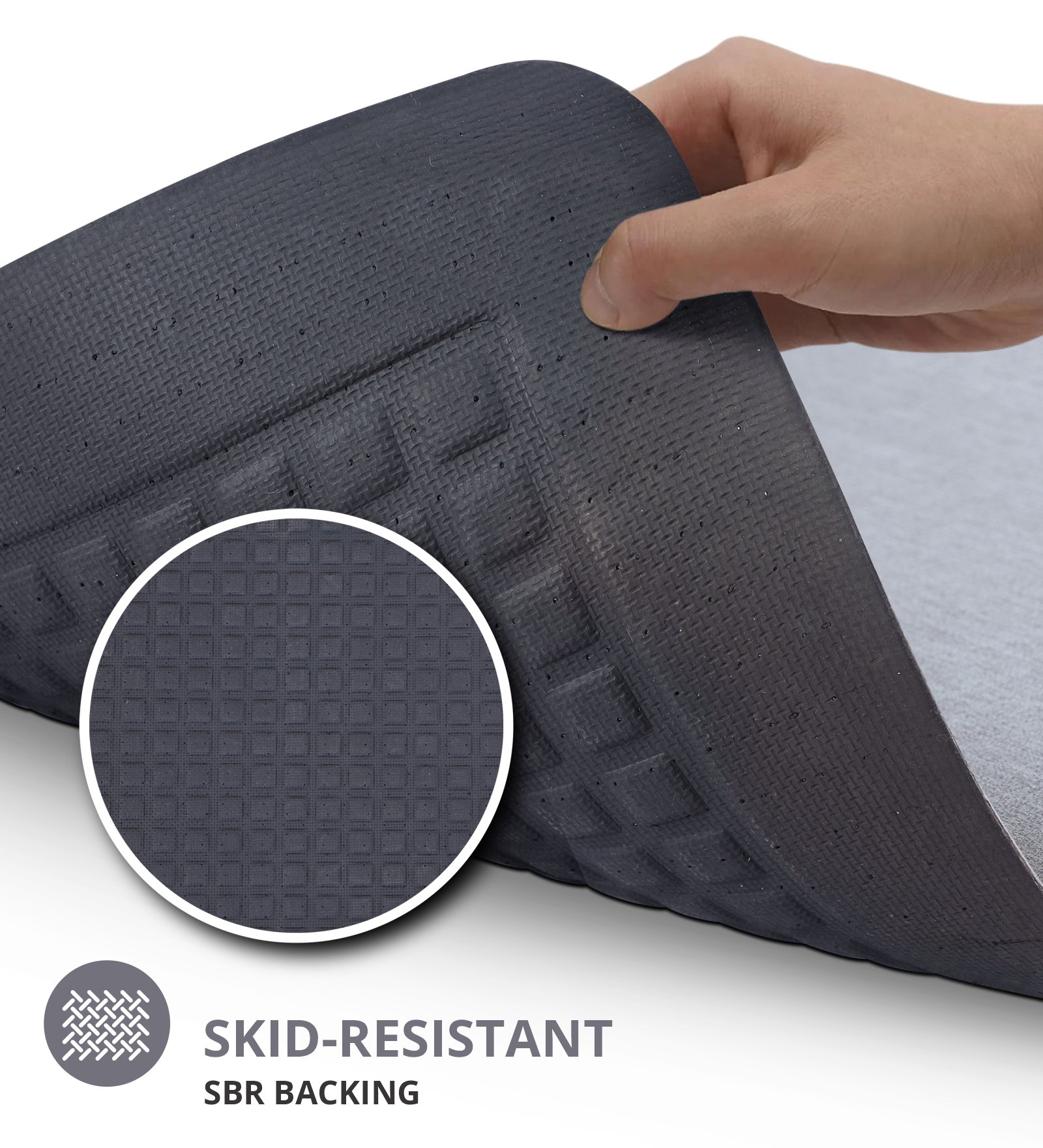Anti-slip PU Kitchen Mat with Abstract Design, Light Grey