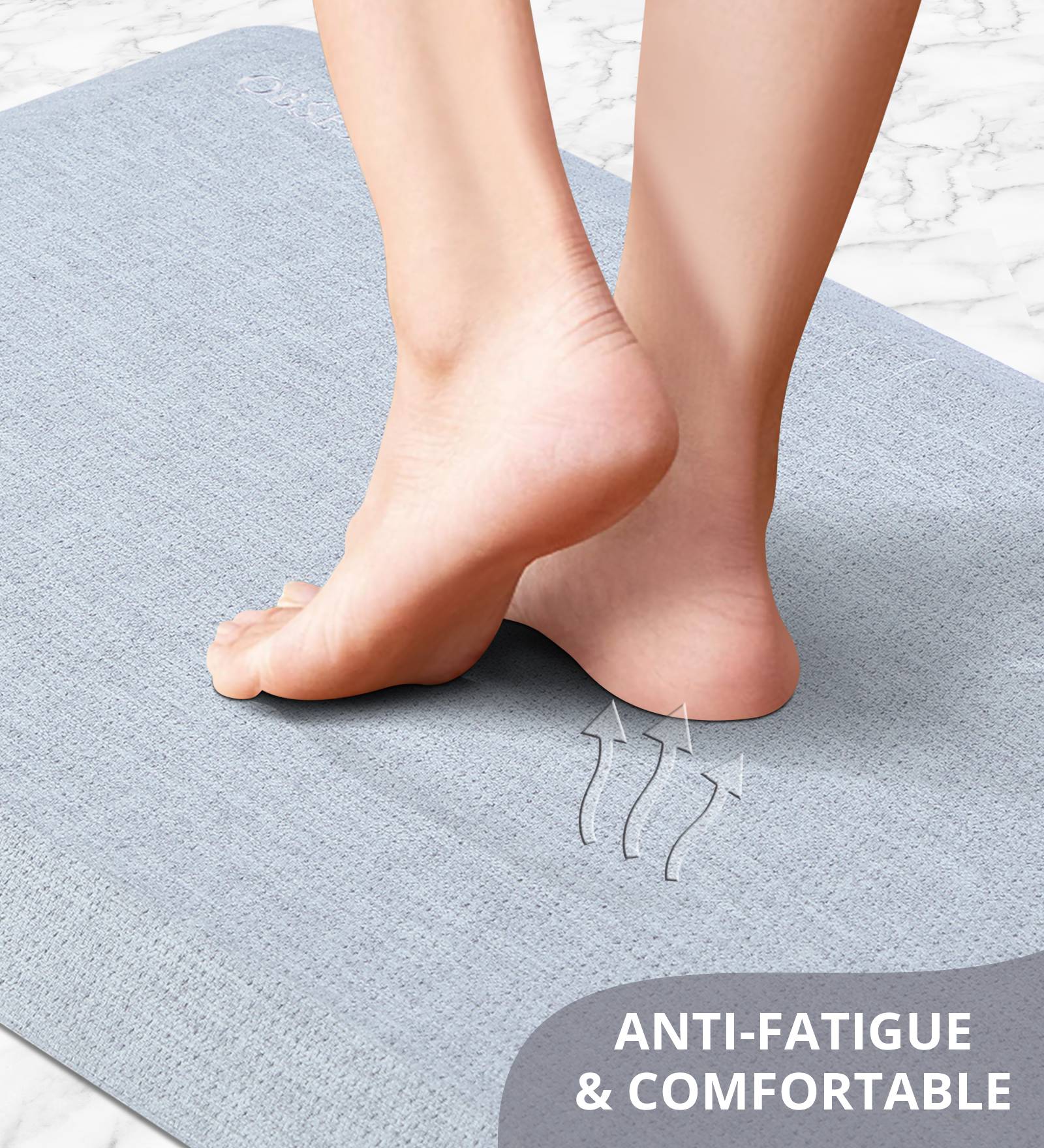 Anti-slip PU Kitchen Mat with Abstract Design, Light Grey