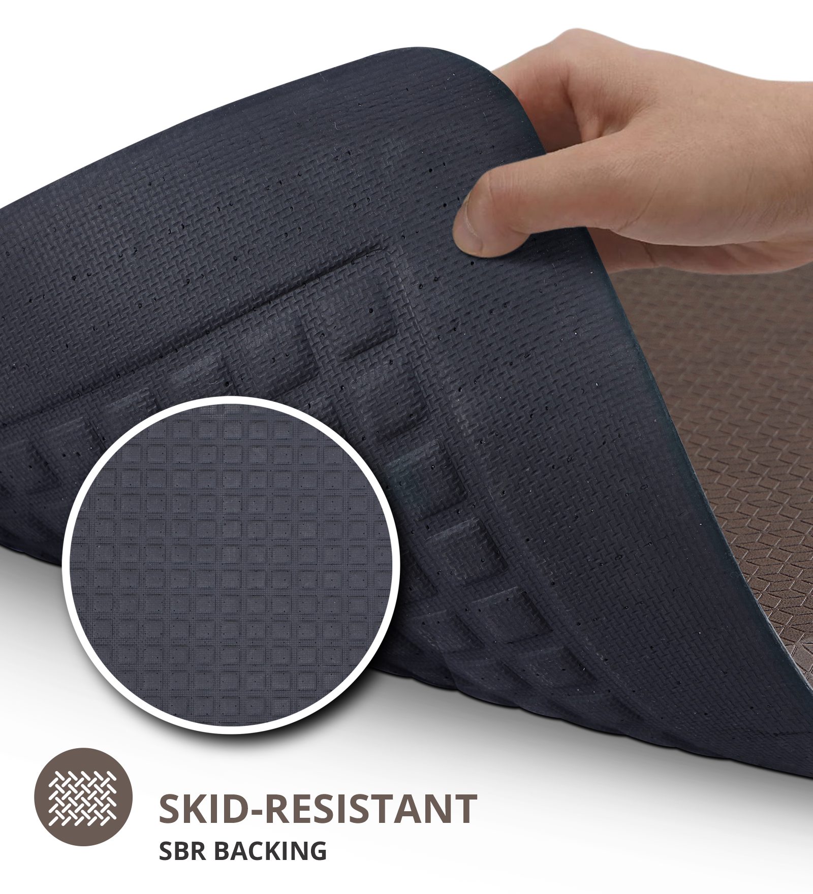 Anti-slip PU Kitchen Mat with Abstract Design, D Brown