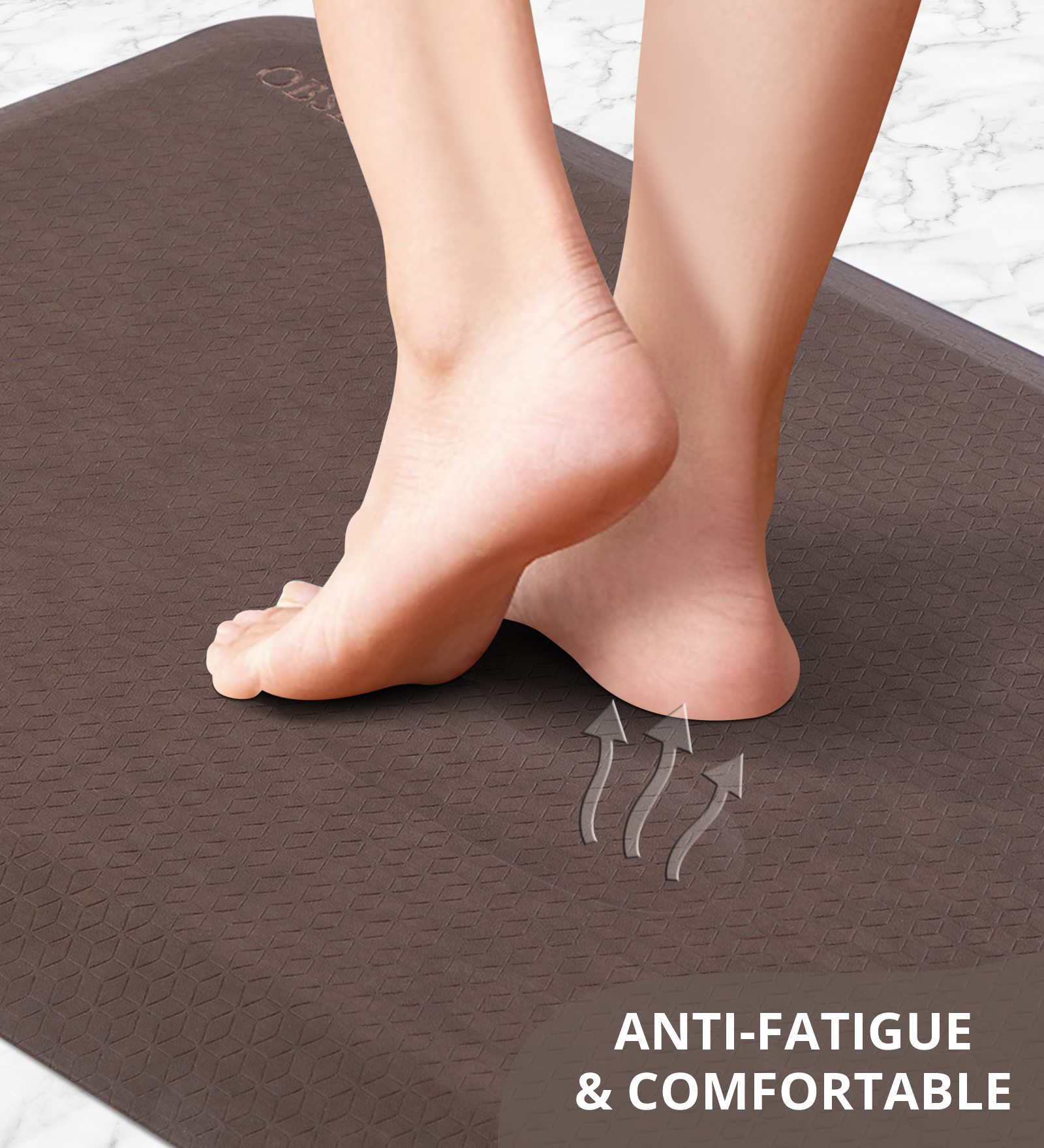 Anti-slip PU Kitchen Mat with Abstract Design, D Brown