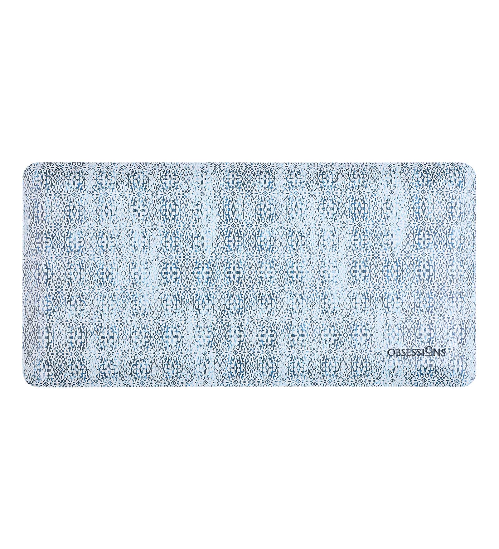 Anti-slip PU Kitchen Mat with Printed Design, Light Blue