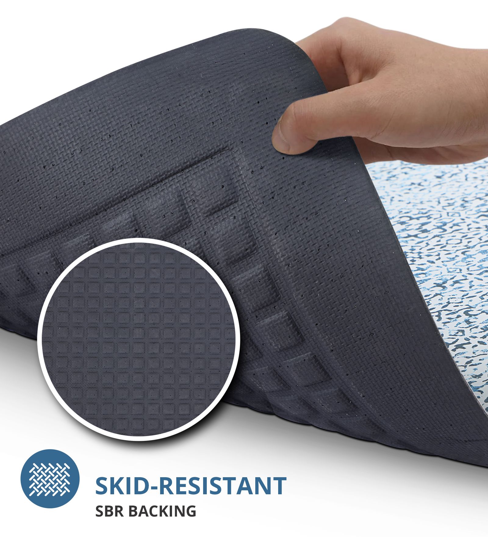 Anti-slip PU Kitchen Mat with Printed Design, Light Blue