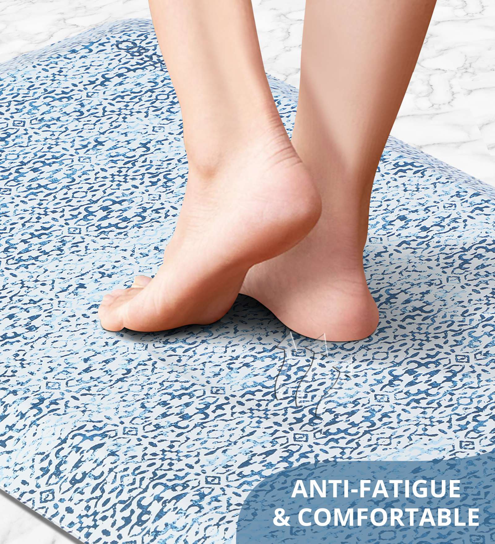 Anti-slip PU Kitchen Mat with Printed Design, Light Blue