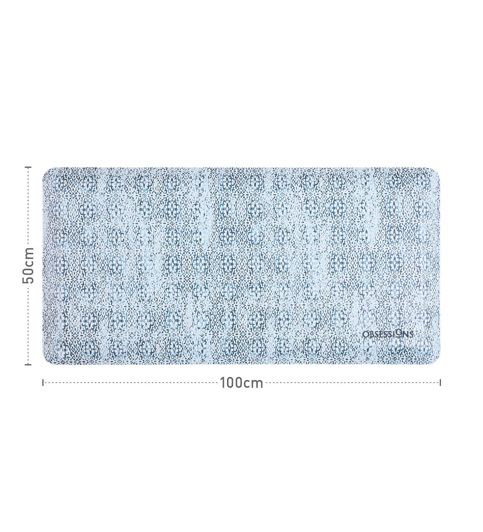 Anti-slip PU Kitchen Mat with Printed Design, Light Blue