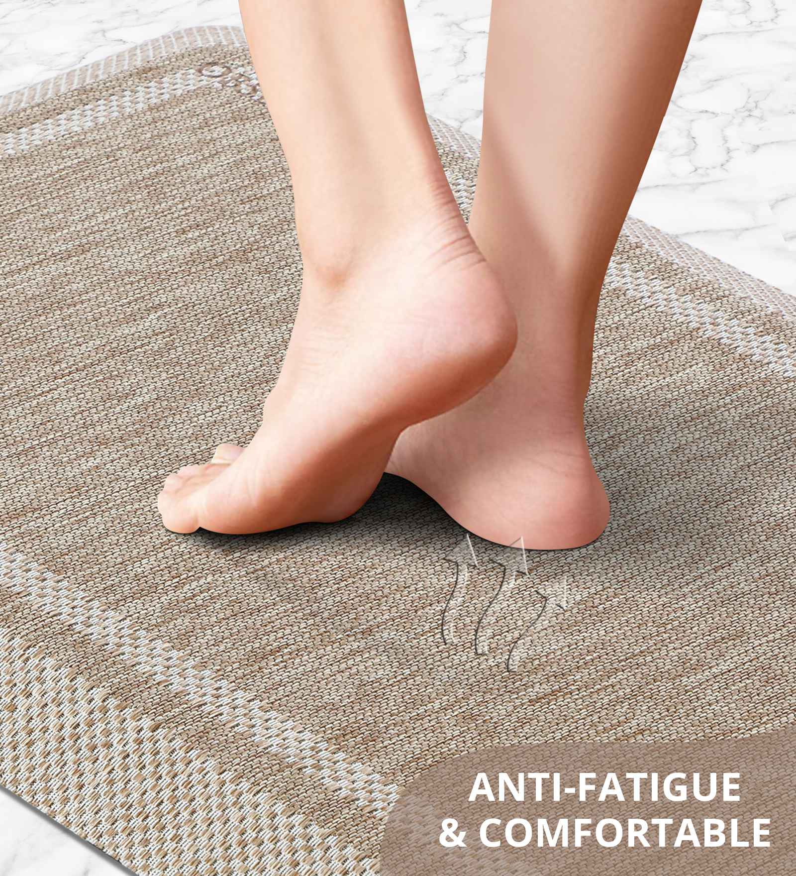 Anti-slip PU Kitchen Mat with Solid Design, Beige