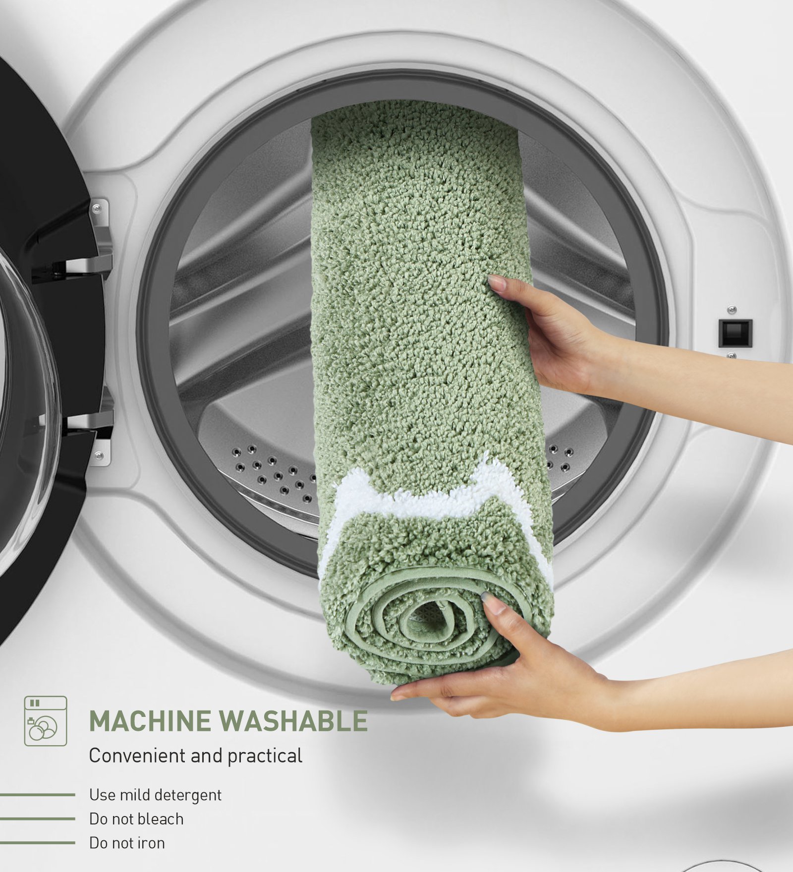 Scallop Anti-skid Ultra Absorbent Bath Mat Sage