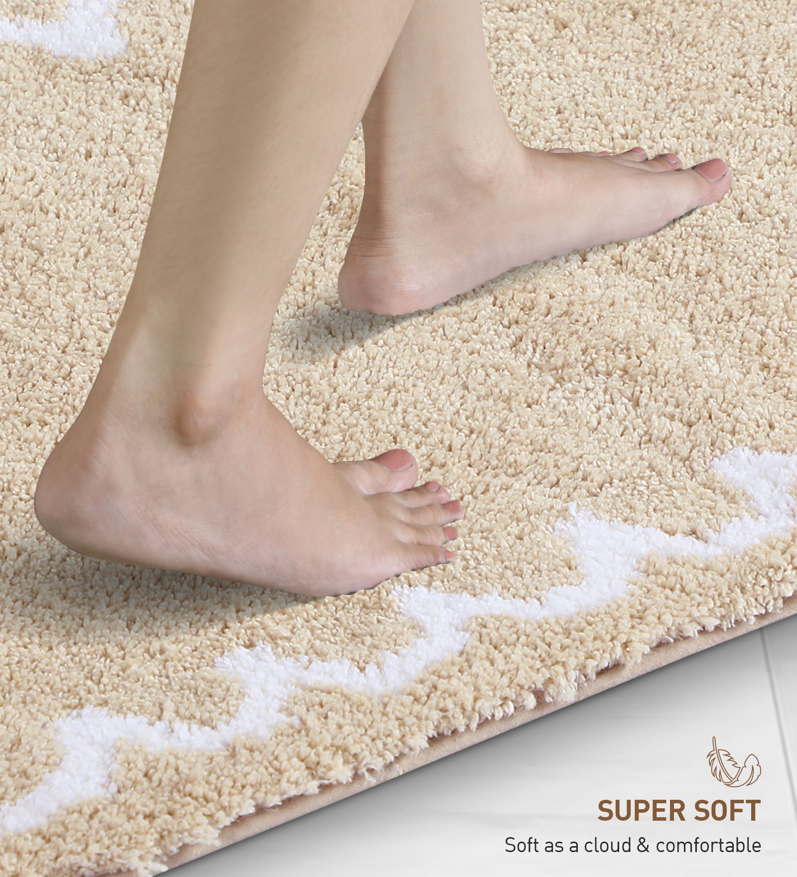 Scallop Anti-skid Ultra Absorbent Bath Mat Beige