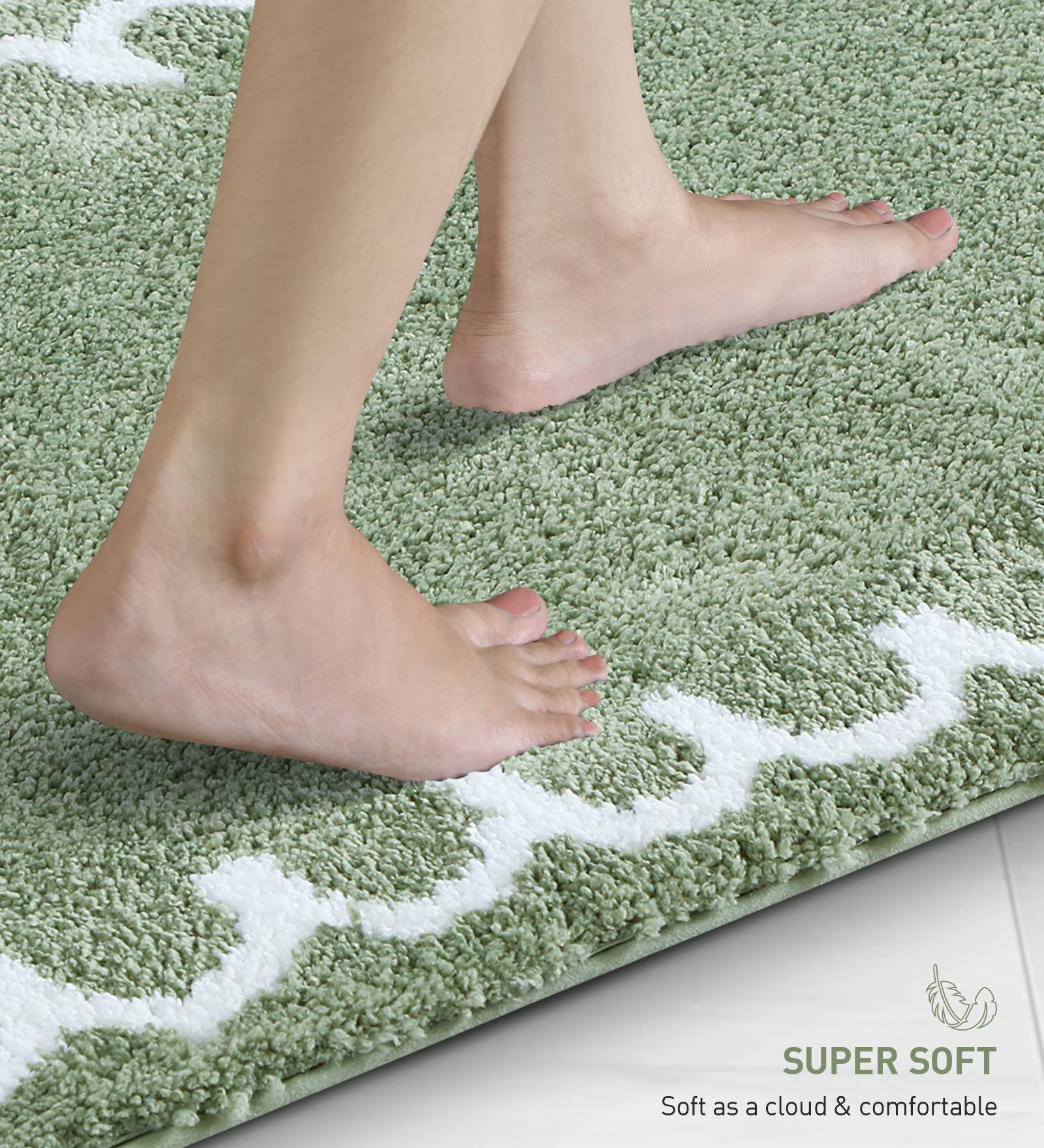 Scallop Anti-skid Ultra Absorbent Bath Mat Sage