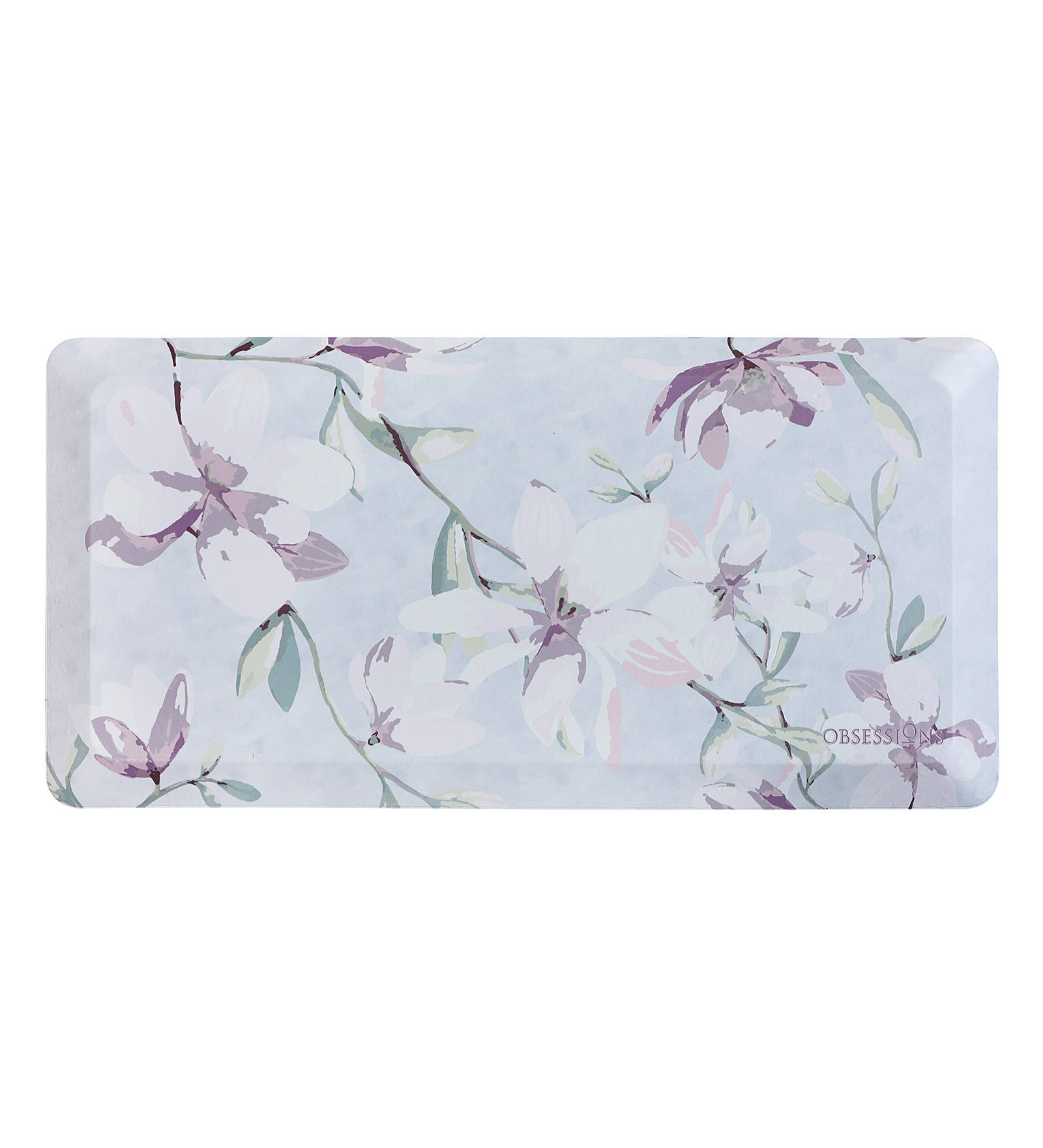 Anti-slip PU Kitchen Mat with Floral Design, Light Blue