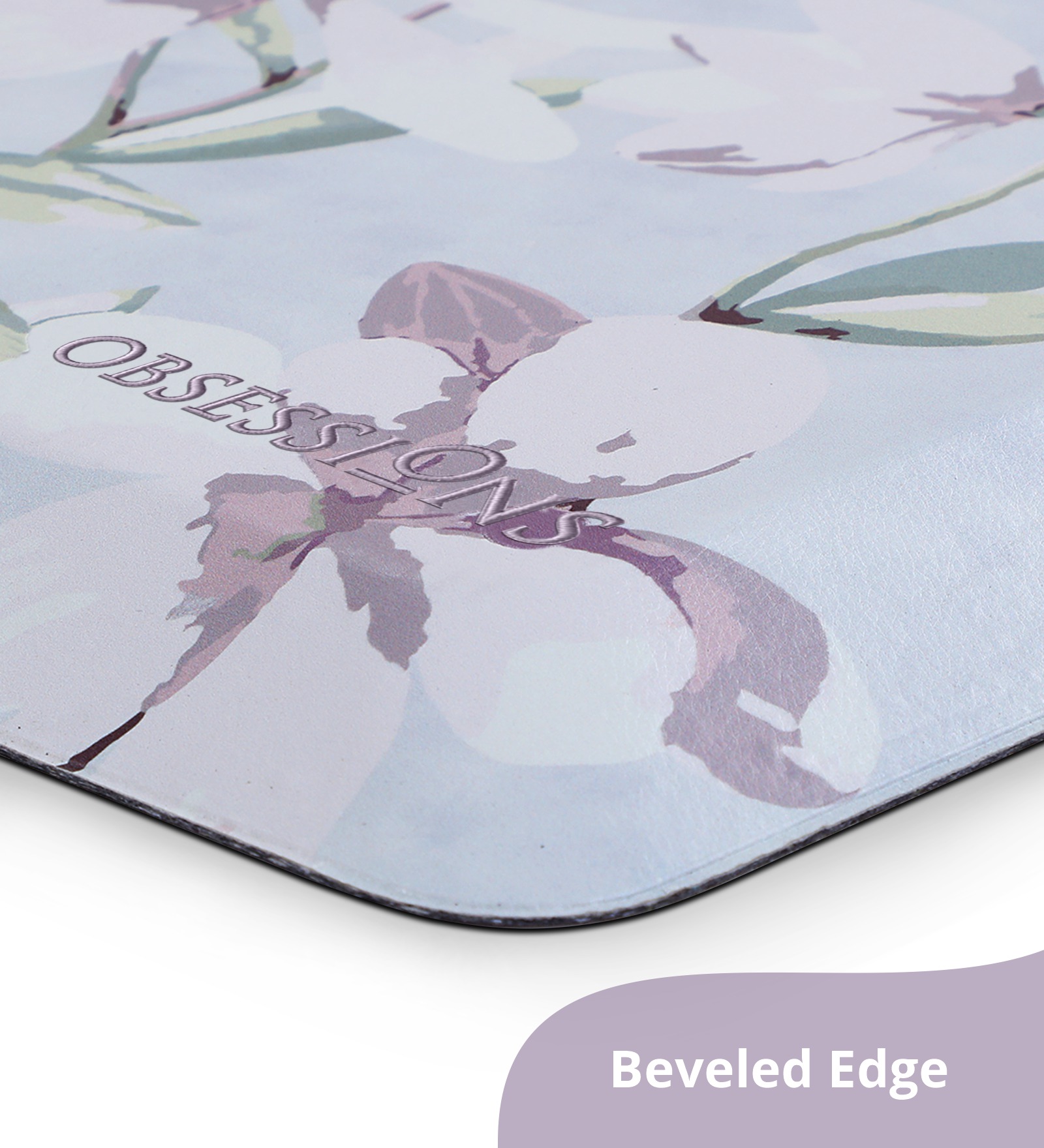 Anti-slip PU Kitchen Mat with Floral Design, Light Blue