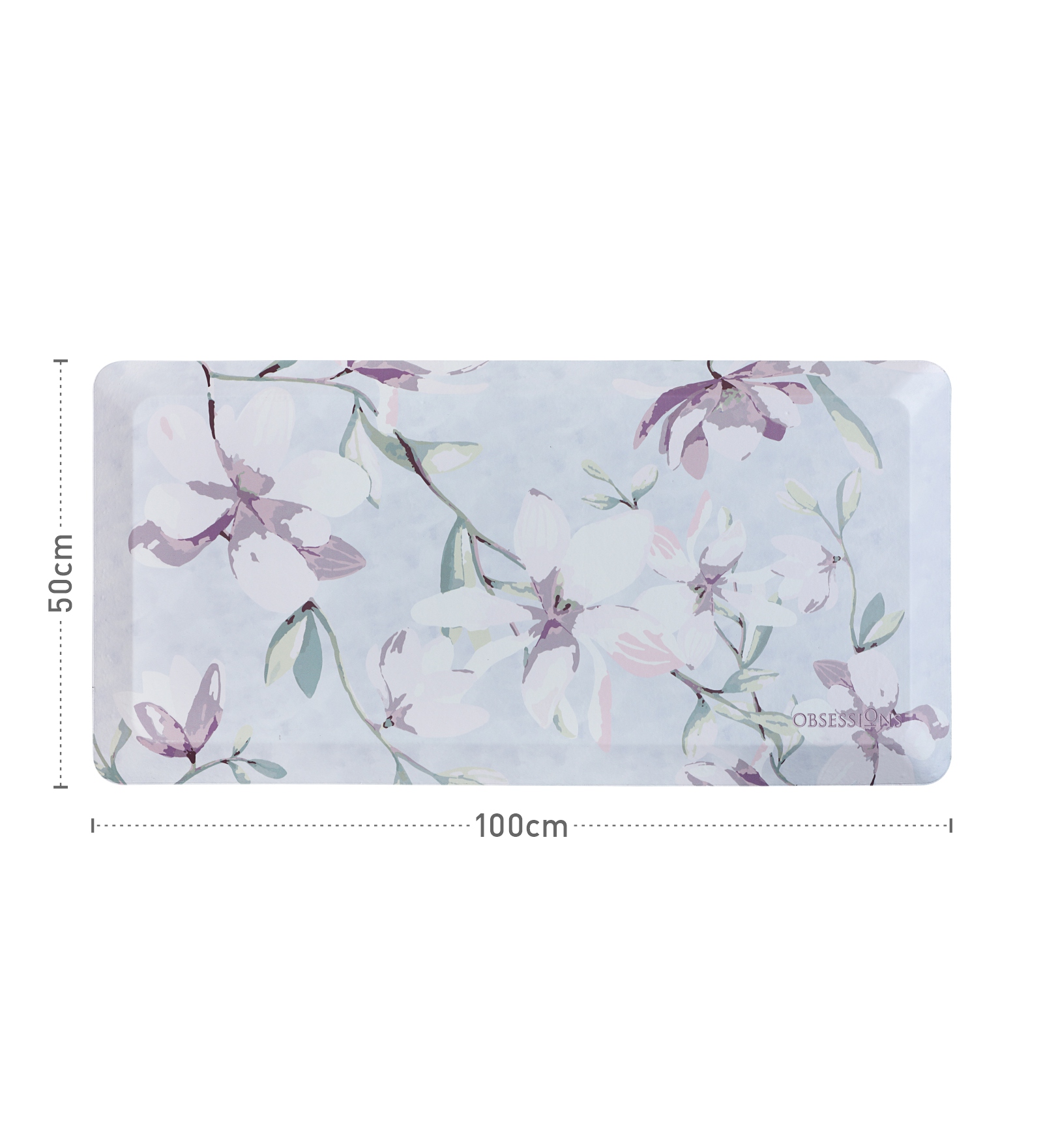 Anti-slip PU Kitchen Mat with Floral Design, Light Blue