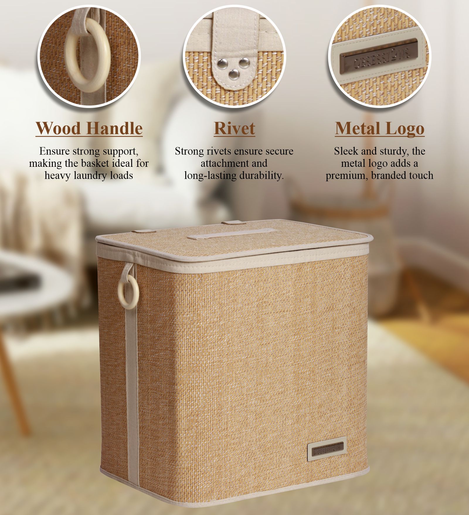 Sophia Set of 2 Laundry Basket Storage Basket Brown and White