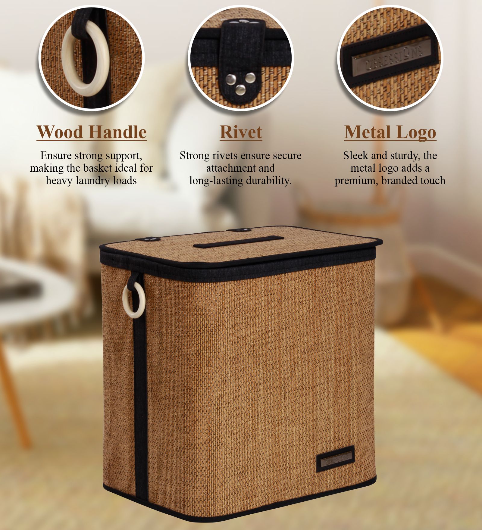 Sophia Set of 2 Laundry Basket Storage Brown and Black
