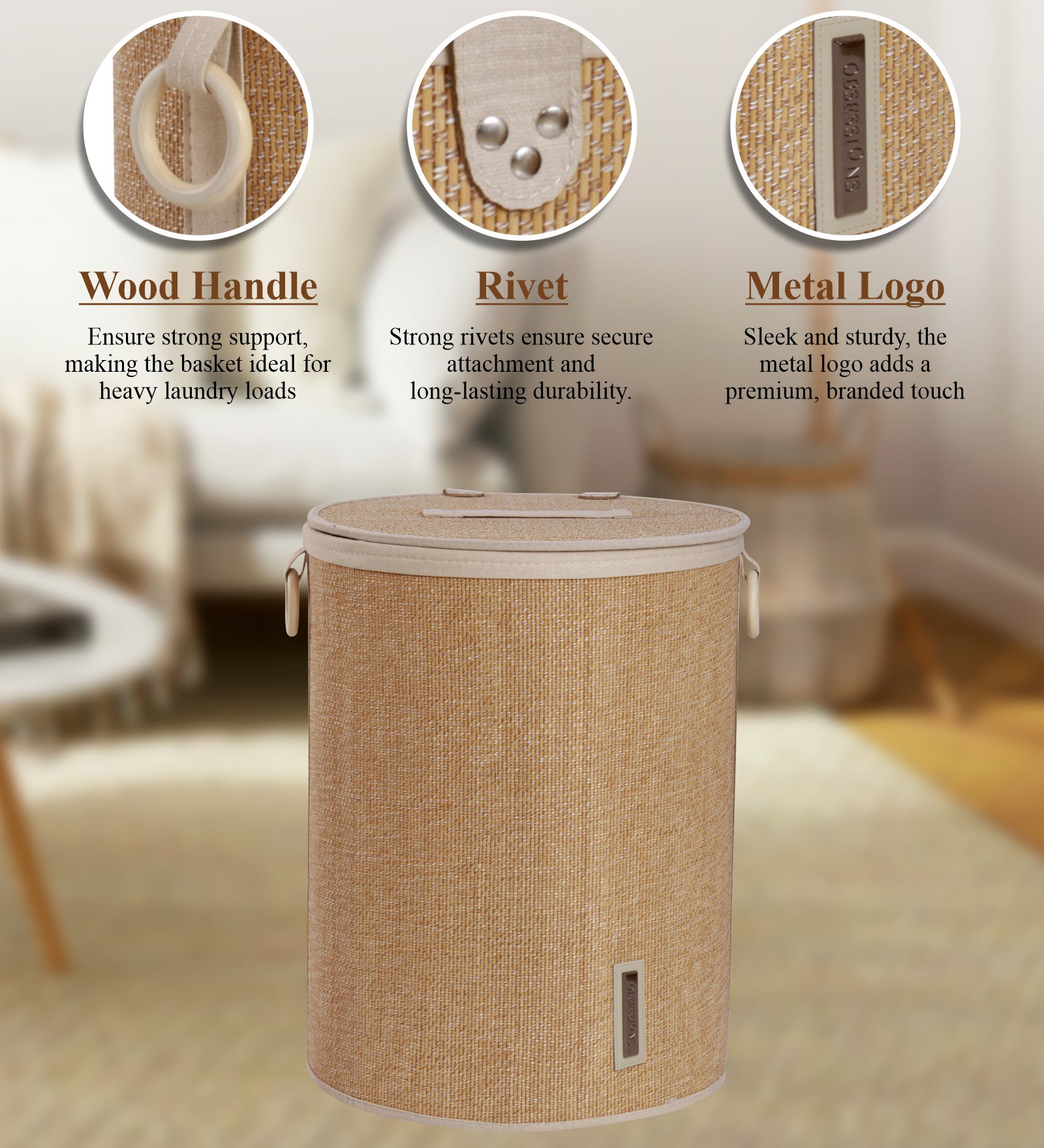 Sophia Laundry Basket Storage Brown and White