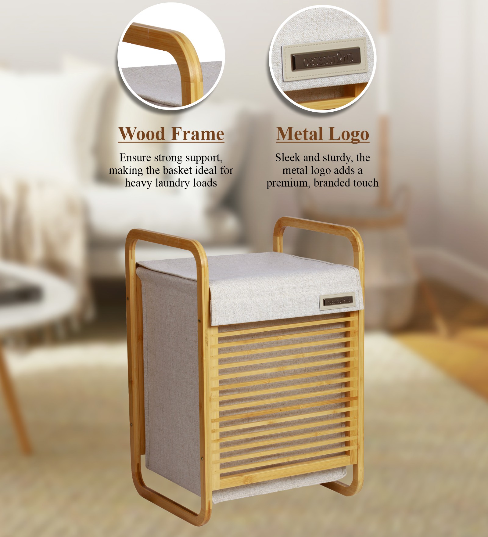Sophia Laundry Basket Storage White and Beige