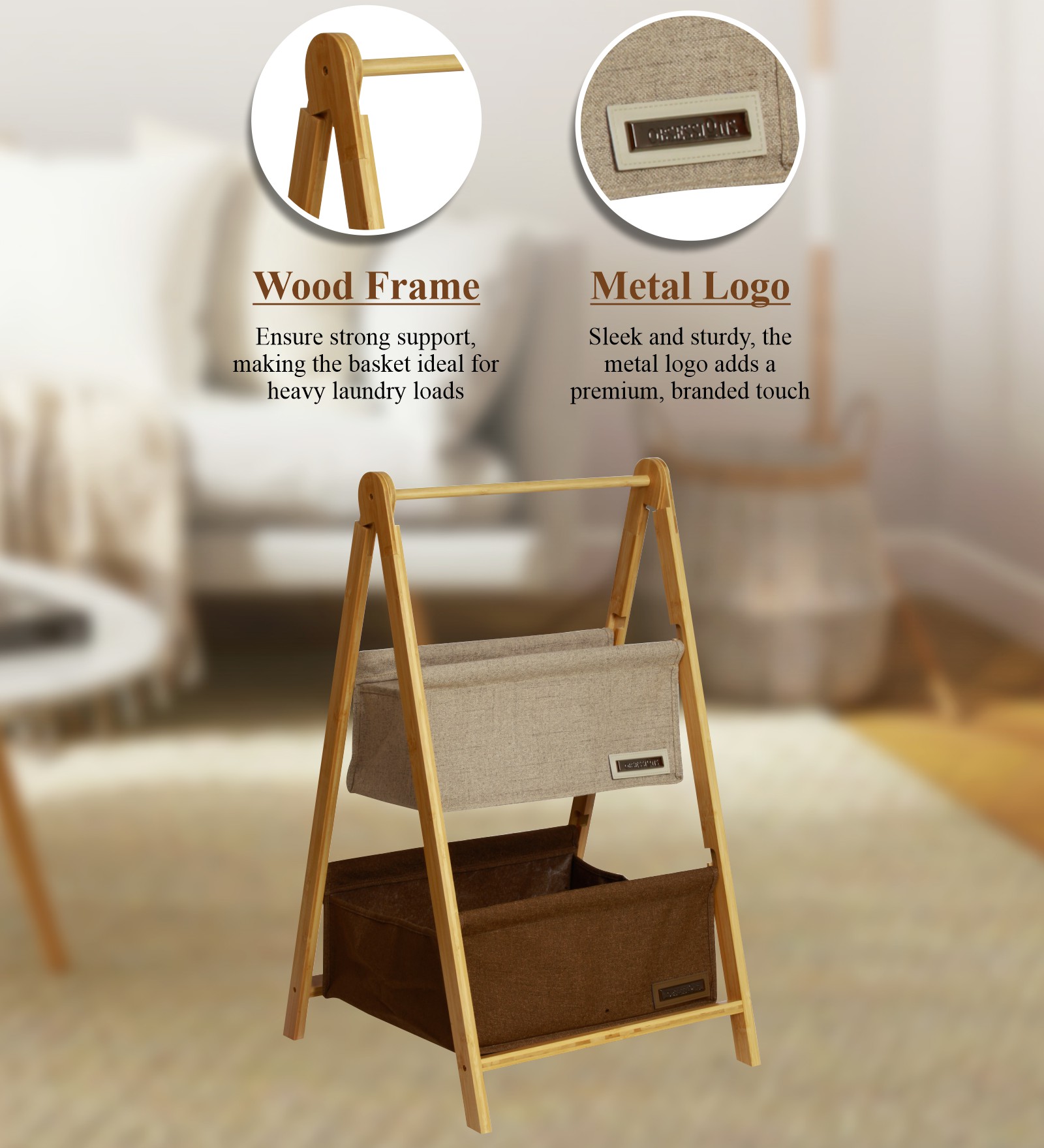 Sophia Laundry Basket Storage Beige and Brown
