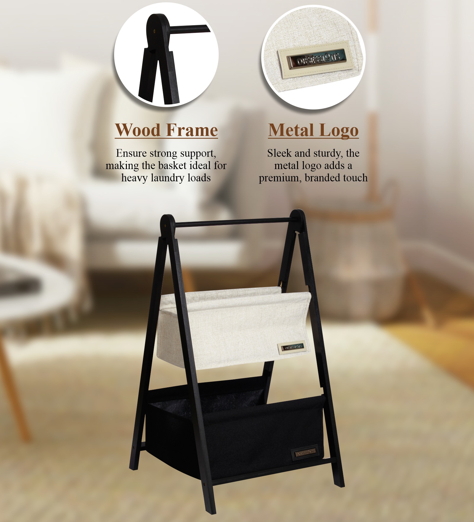 Sophia Laundry Basket Storage Black and White