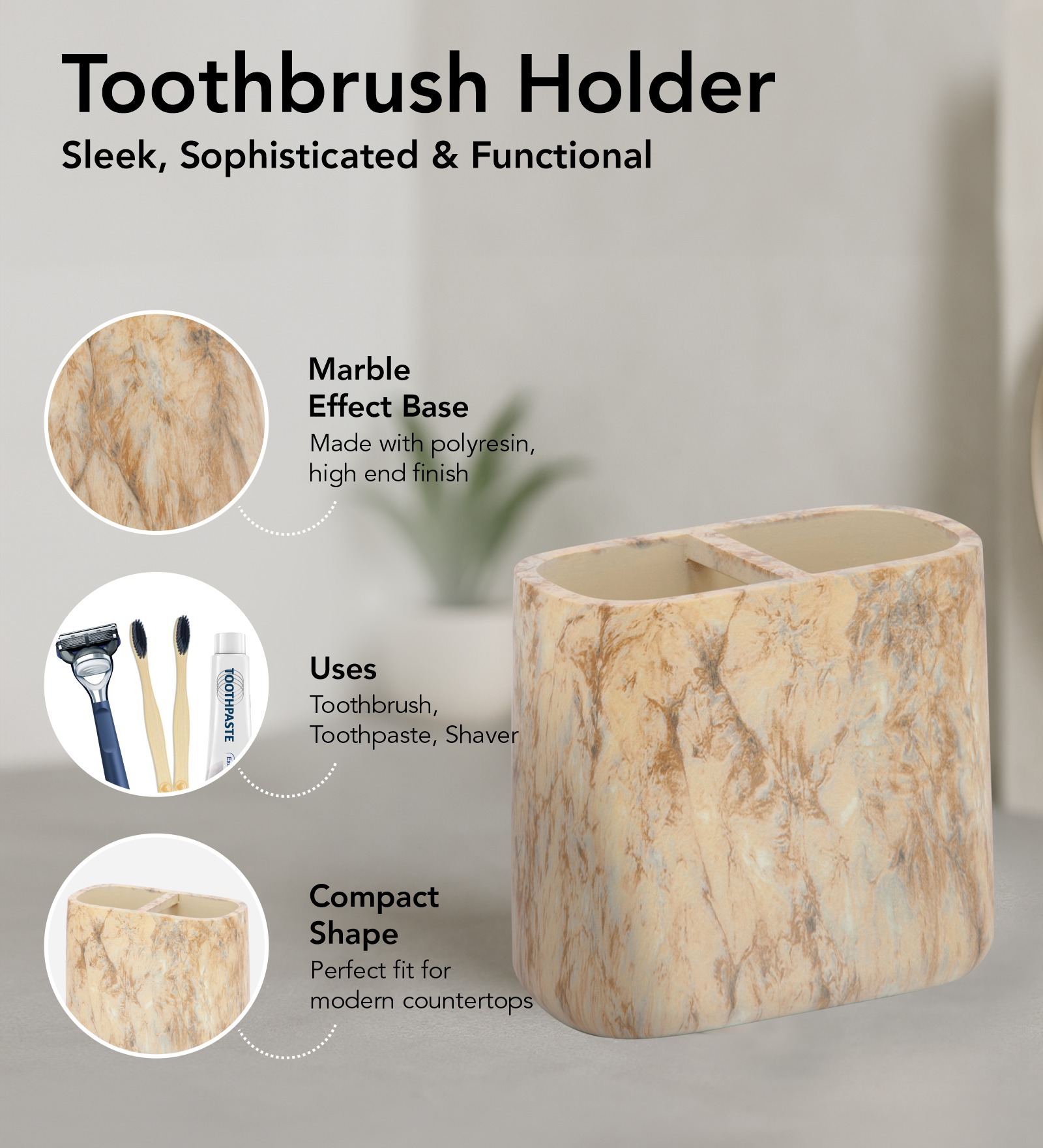 Spaze 2 Polyresin Bath Set Beige and Brown