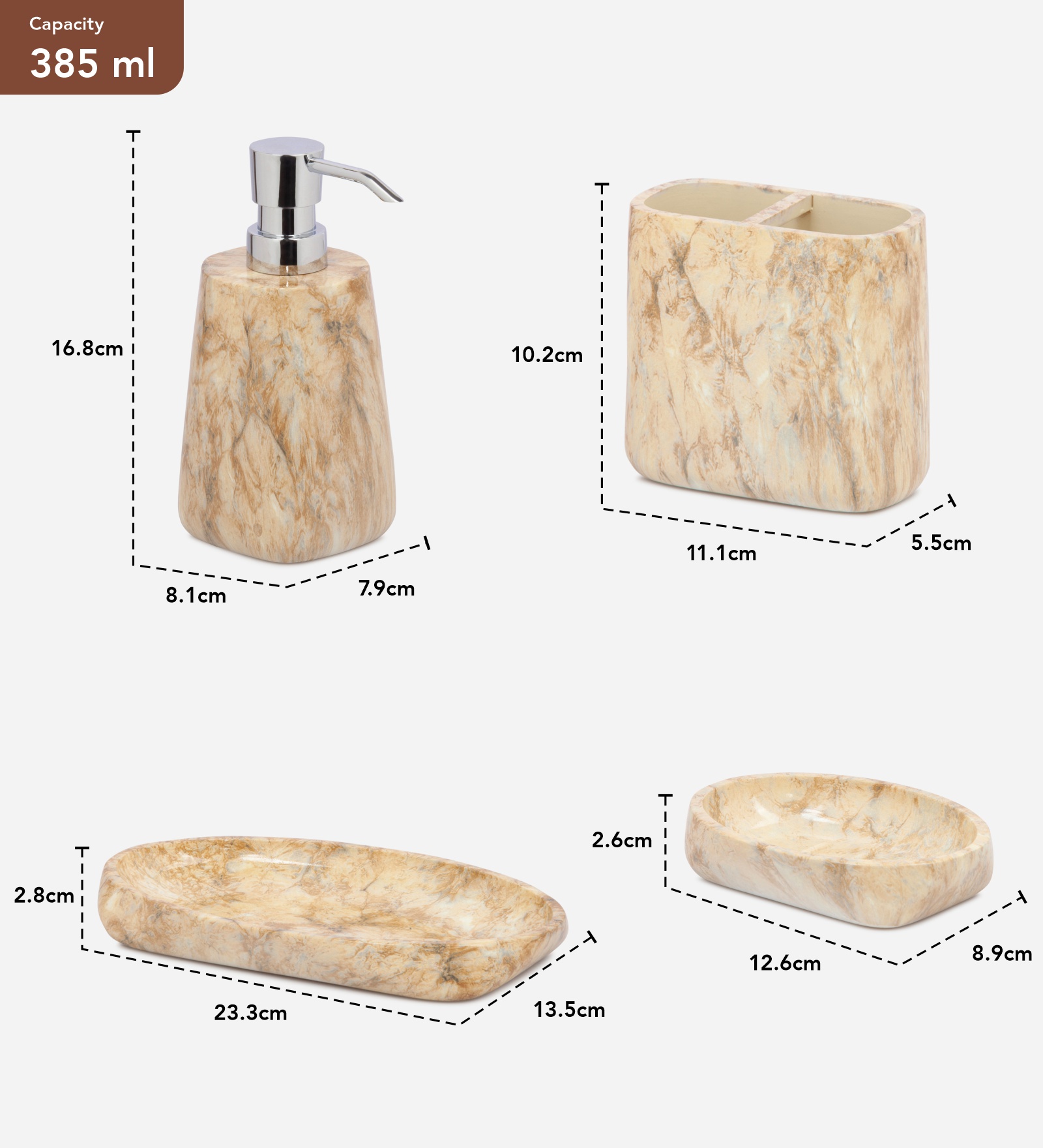 Spaze 2 Polyresin Bath Set Beige and Brown