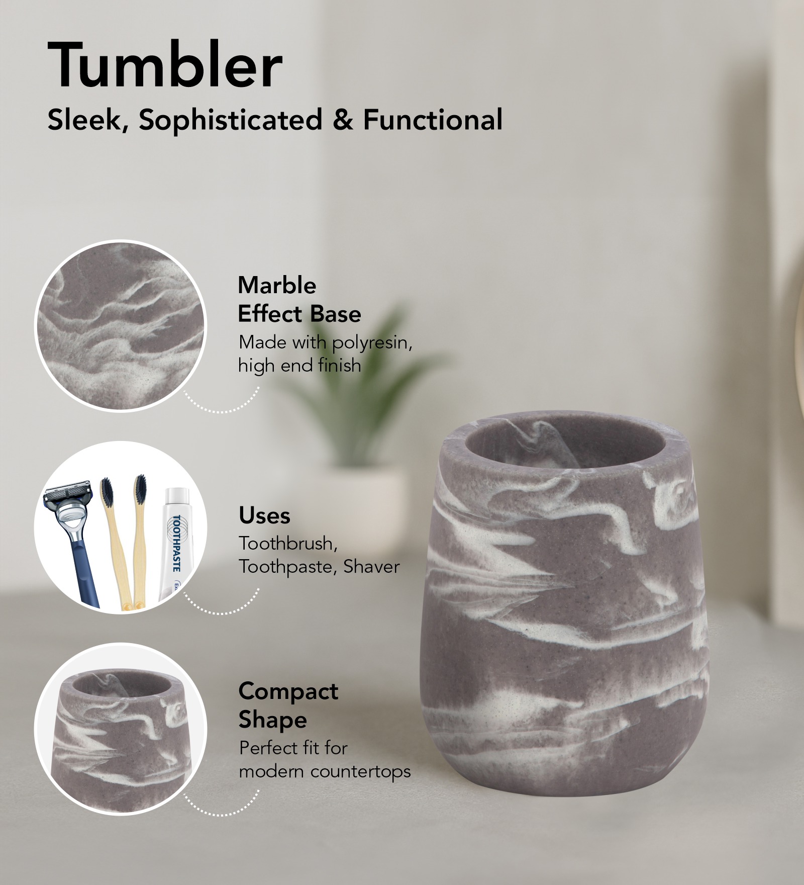 Spaze 2 Polyresin Bath Set Grey